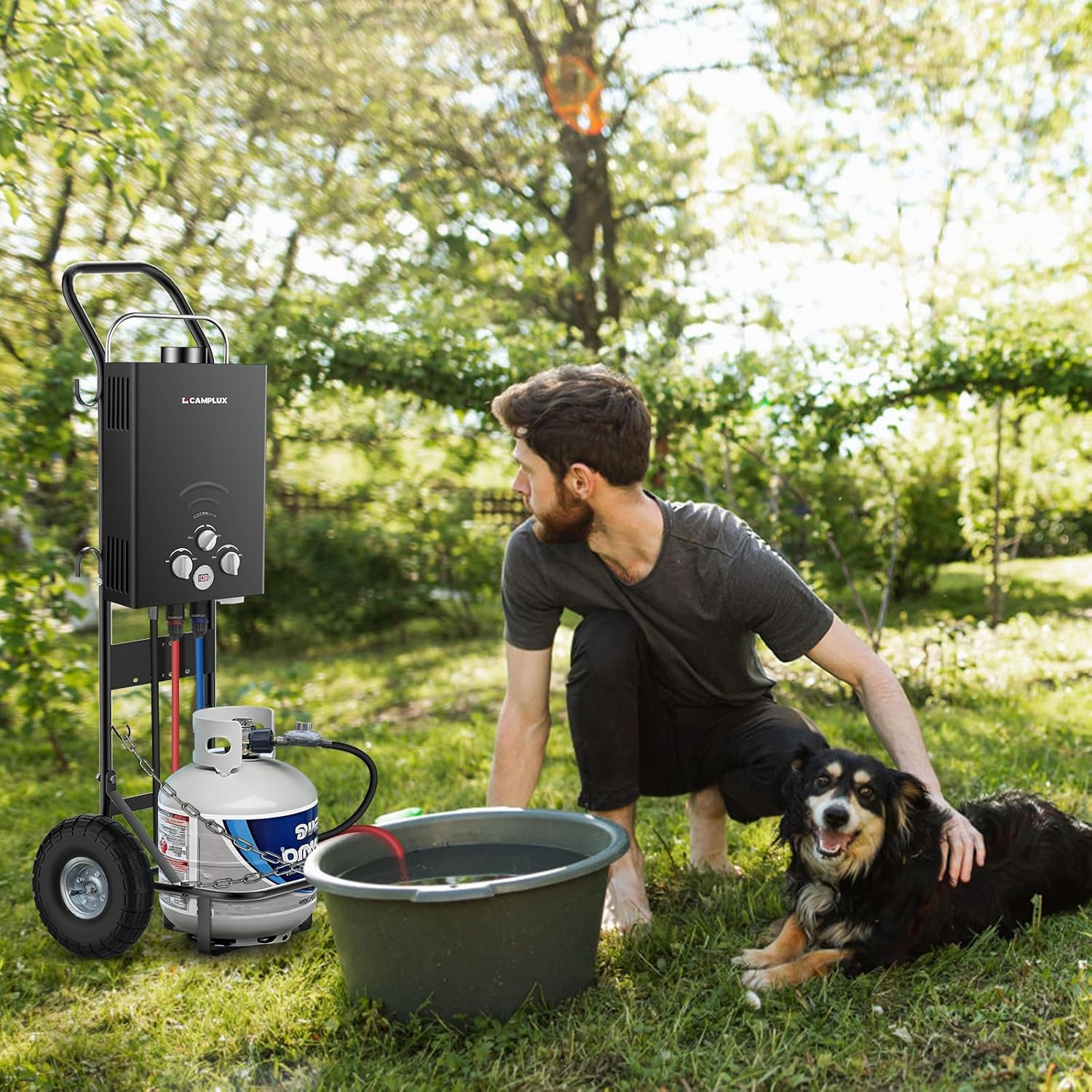 CAMPLUX Portable Tankless Water Heater 1.58 GPM, BW158B Outdoor Propane Water Heater Camping, 41,000 BTU, Black