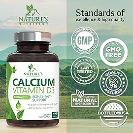 Calcium Supplement 1200 mg - with Vitamin D3 for Best Absorption - Supports Immune Health, Bones & Teeth - Nature\'s Calcium Carbonate + 1600 IU of D3 - Bottled in USA for Women & Men - 120 Tablets