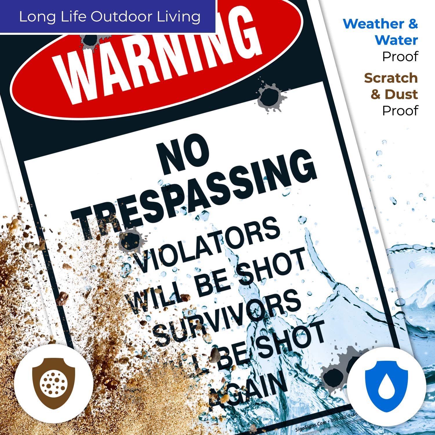 Advertencia no trespassing violadores Will Be Shot sobrevivientes WILL BE SHOT AGAIN cartel, .40 aluminio, 14 "de alto x 10 de ancho"