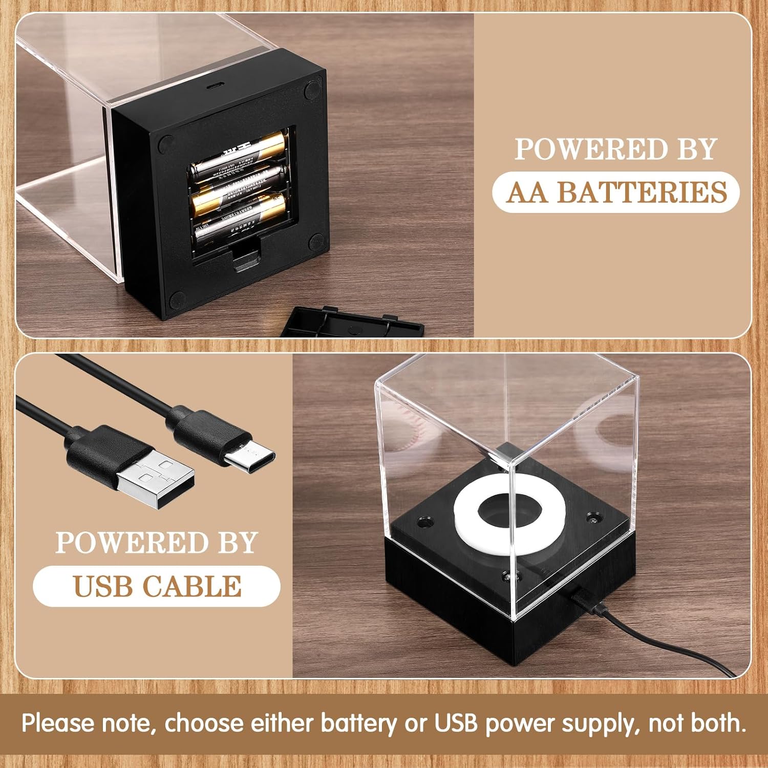 4 Pcs Baseball Display Case with LED Light Acrylic Softball Case for Display USB Battery Ball Holder Cube for Memorabilia Baseball Golf Softball Soccer Ball