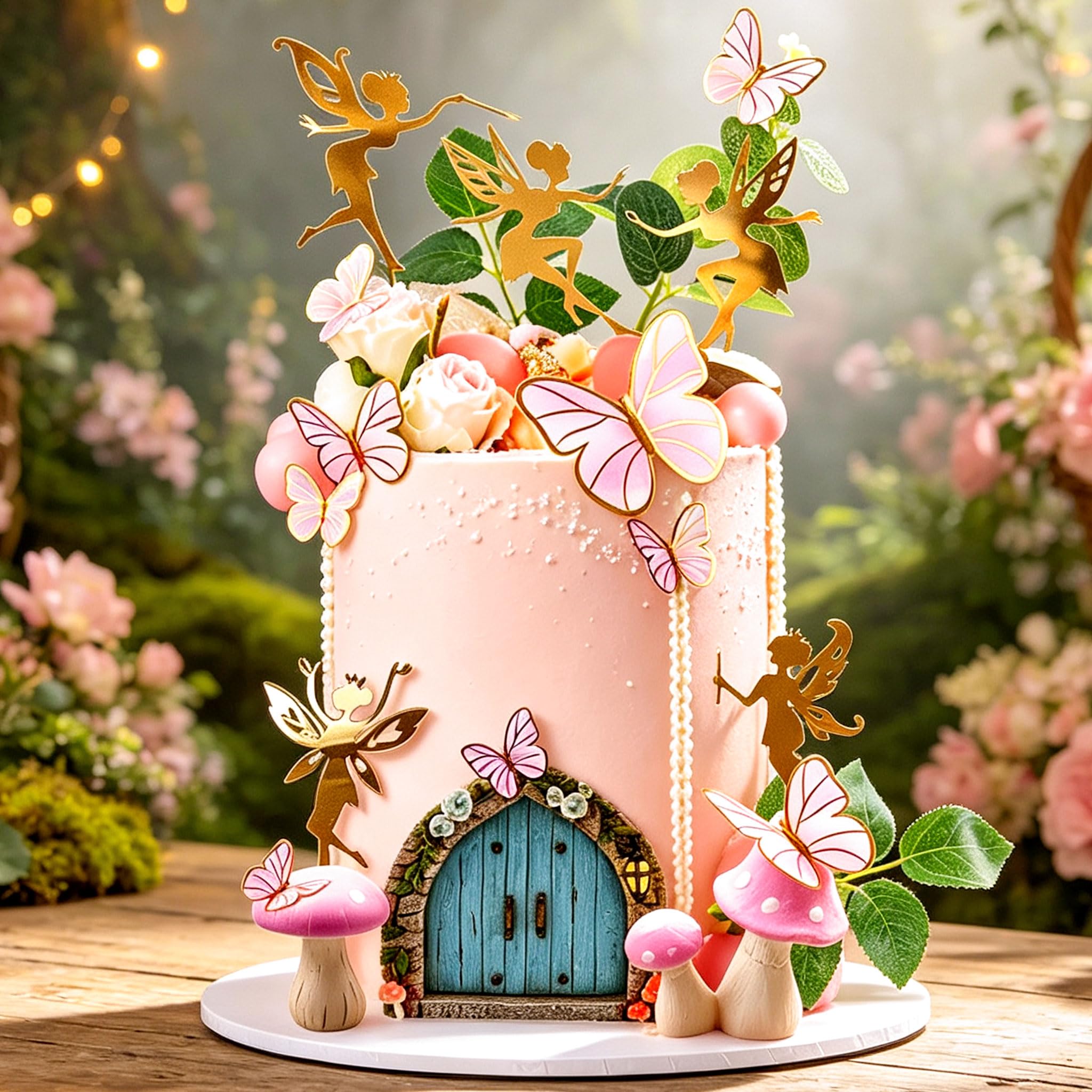 LaVenty Pink Mushroom House Cake Decorations Fairy Mushroom Cake Toppers
