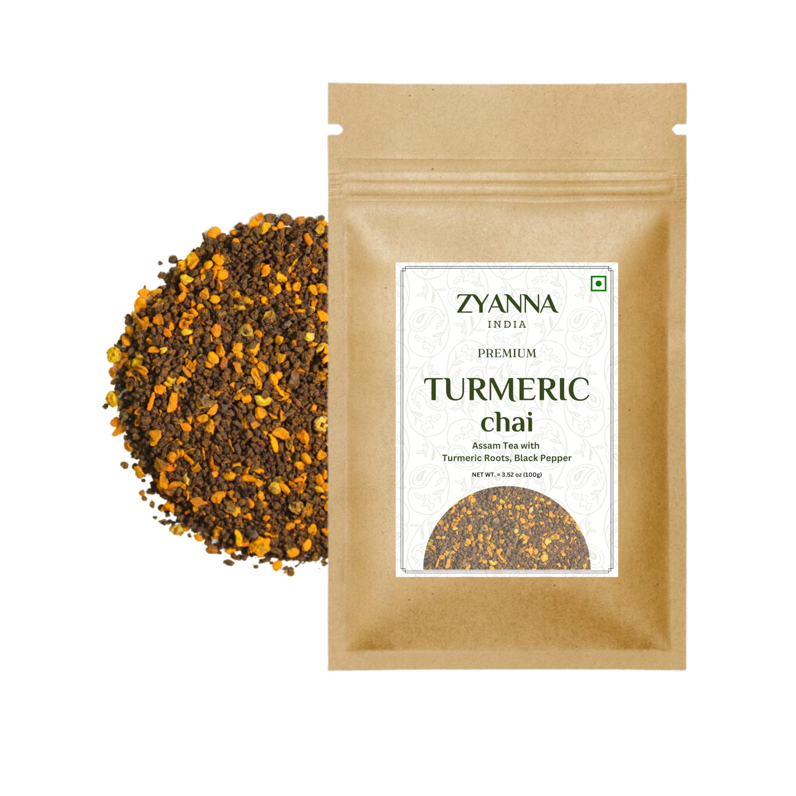 Zyanna Turmeric Chai - CTC Tea with Turmeric Roots, Black Pepper (100gm-50 Cups) - Haldi Chai - Skin Glow Turmeric Tea
