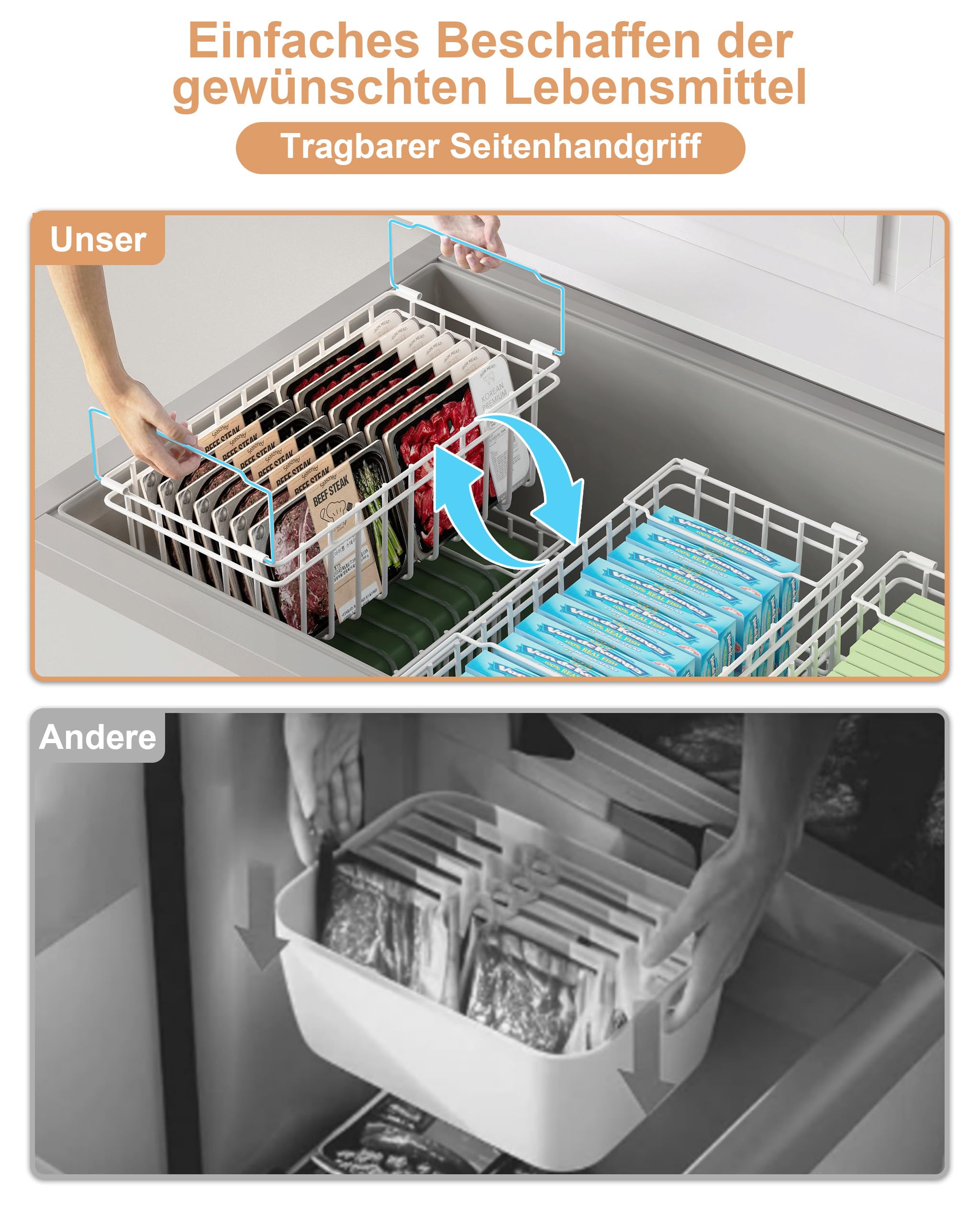 Gefriertruhe Korb 4 Stück Metall Gefrierschrank Organizer Stapelbare Drahtkörbe Mit Griff Rutschfestem Boden Weiß