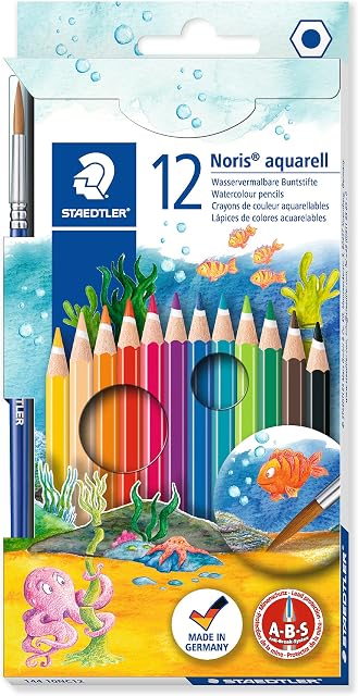 STAEDTLER 144 10NC12 Noris Aquarell Watercolour Pencils - Assorted Colours (Pack of 12)