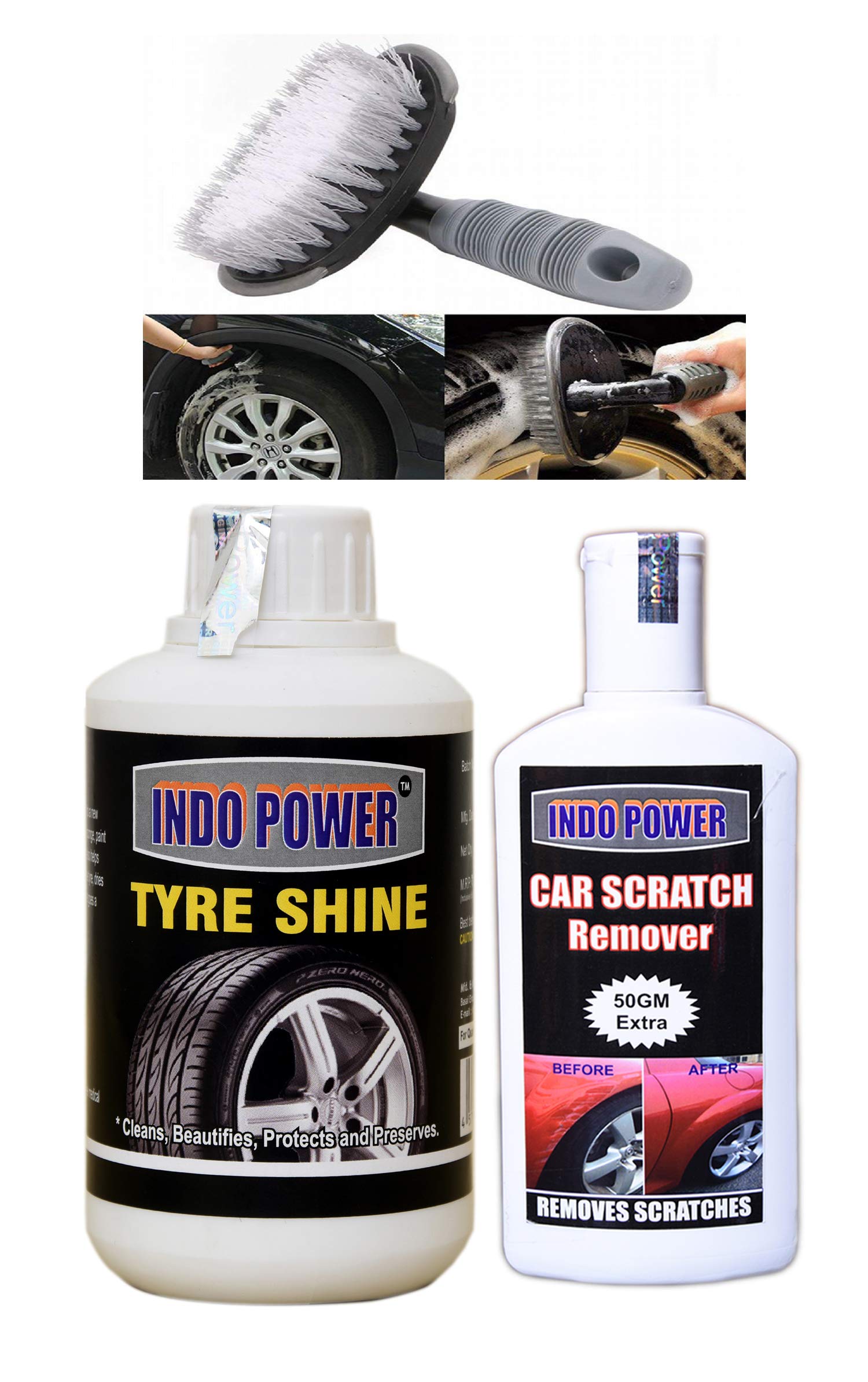 A 17-TYRE Shiner 250ml+ Scratch Out 200gm.+All Tyre Cleaning Brush-image-15