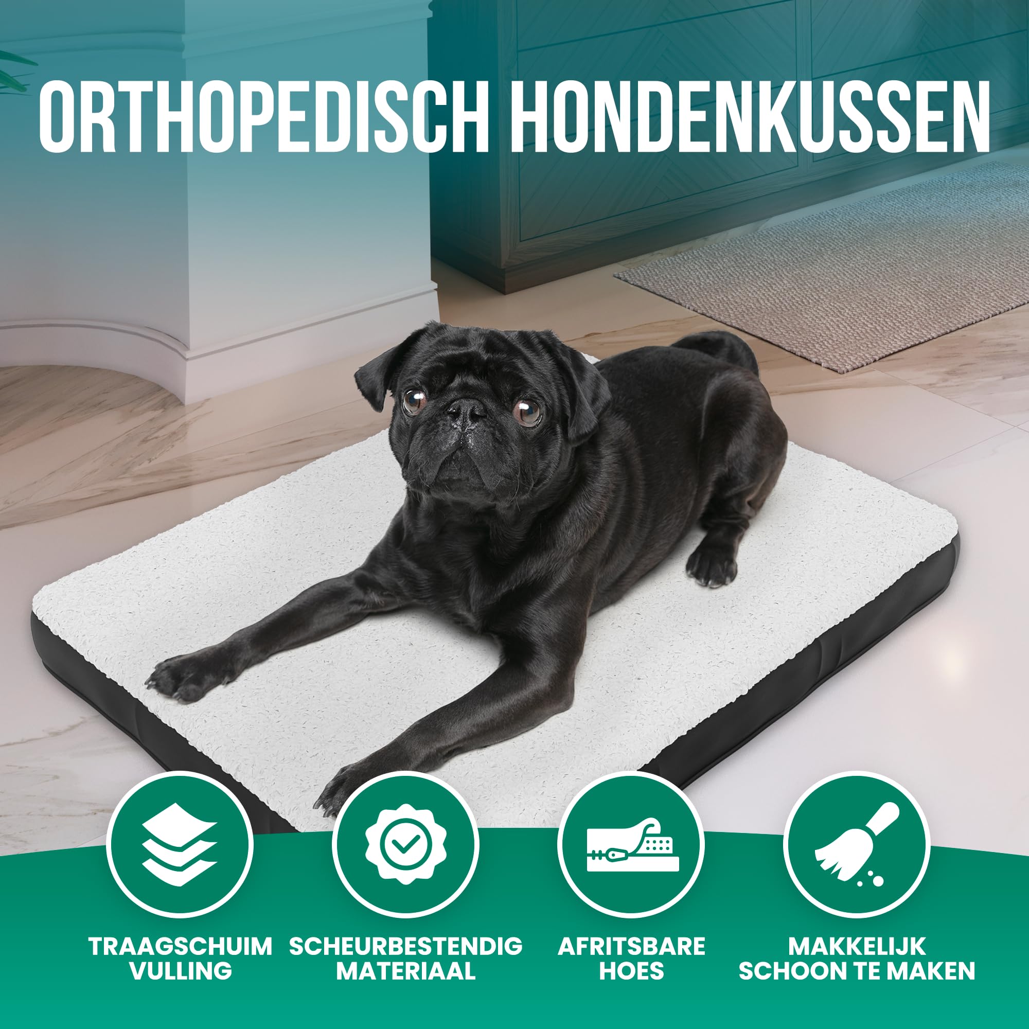 Avalo Coussin Chien Orthopédique L - 91x69 cm - Lavable/Mousse à Mémoire de Forme/Antidérapant - Panier Chien Orthopédique