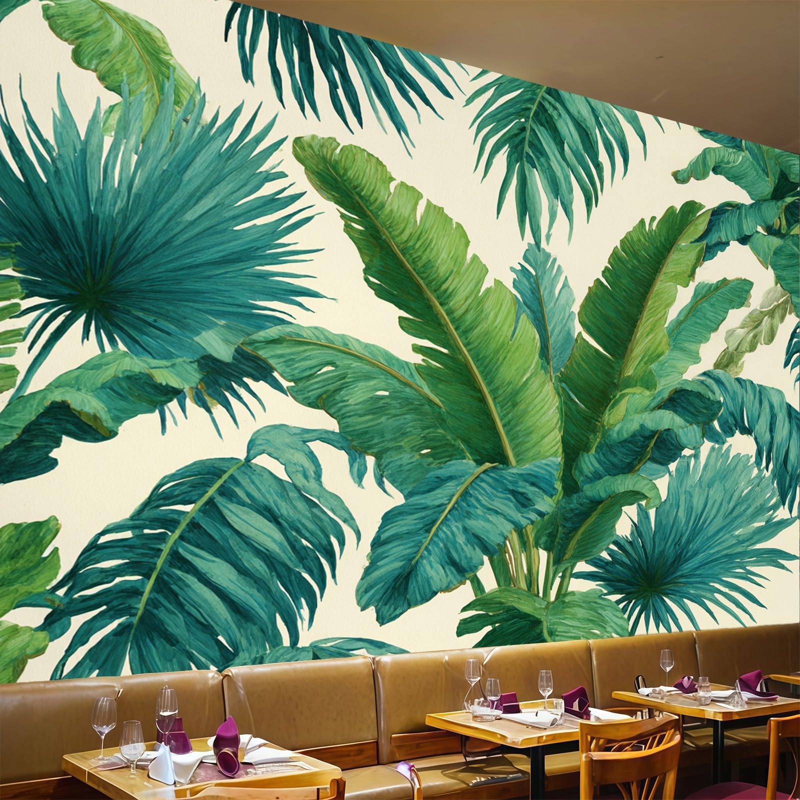 Papier peint intissé feuilles tropicales fresque murale salon 450x315