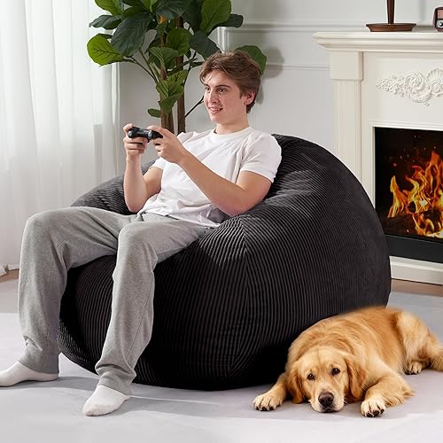 Miniatura 24 de Homguava Puf de 3.5 pies: puf de lágrima con relleno de espuma viscoelástica, sillas compactas de puf, sofá suave con funda de pana (gris)