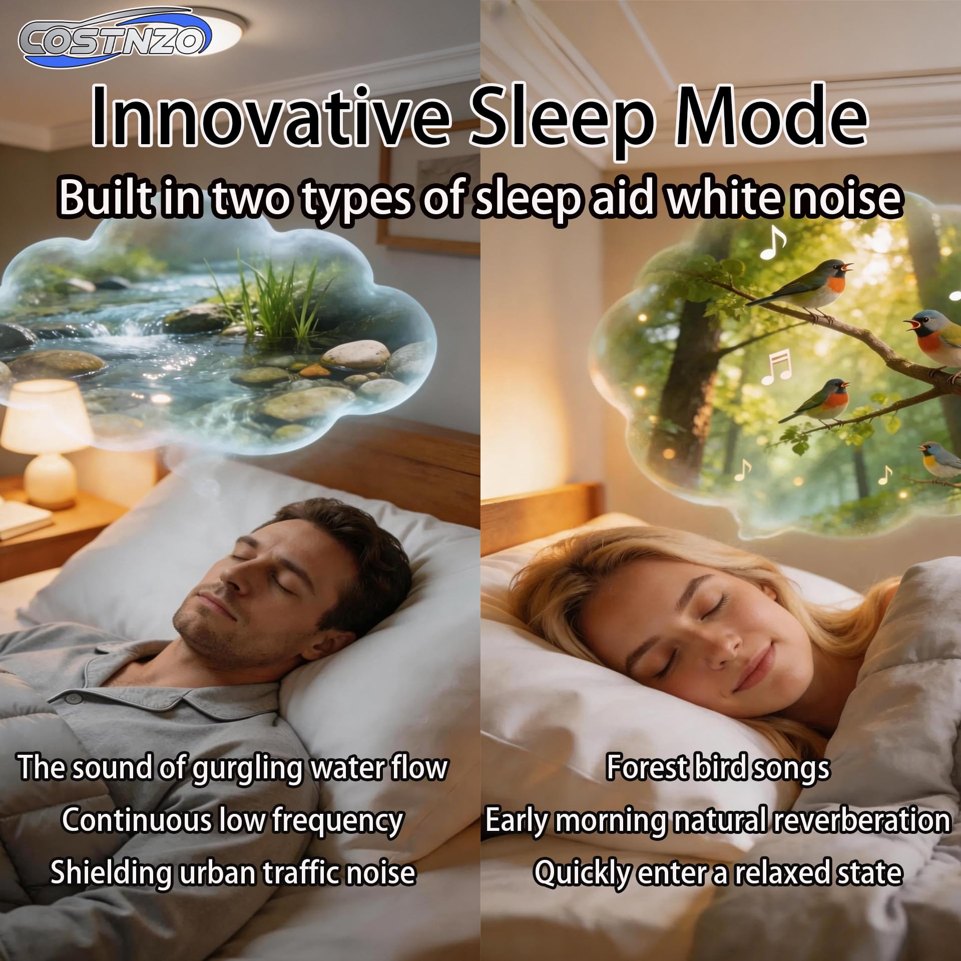 Auricolari per dormire efficienti con cancellazione del rumore (nero ossidiana) | Costruito in modalità sleep, 2 suoni naturali rumore bianco, auricolari dormienti