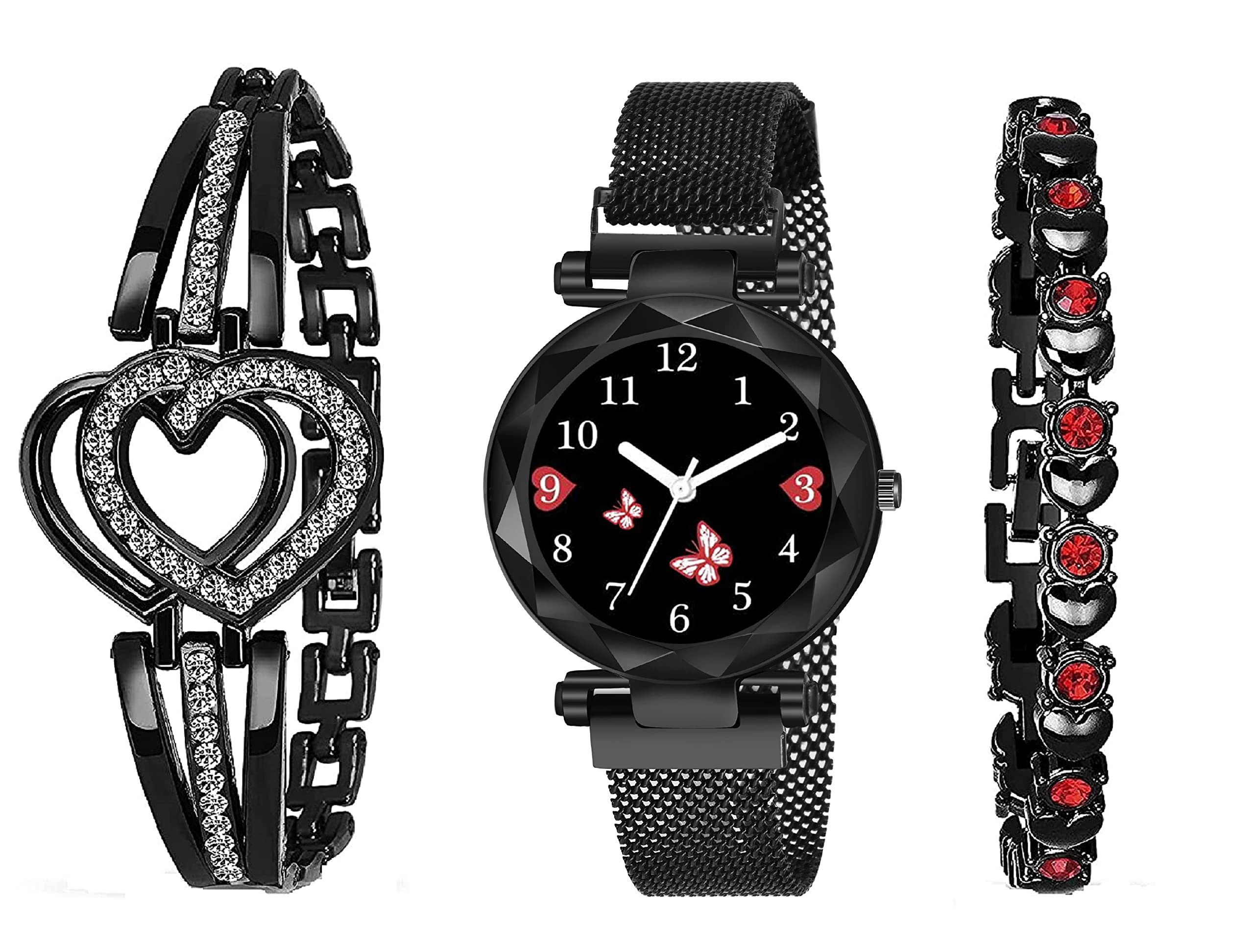 KIARVI GALLERY Casual Black Butterfly Dial Magnet Strap Analog Watch for Girls or Women and Present Gift 2 Bracelet Combo for Girls and Women(Black,Combo of 3) (B0BBBZFK8L) Amazon Price History, Amazon Price Tracker