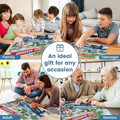 Miniatura 5 de Rompecabezas de 500 piezas para adultos, gasolinera para adultos, niños y personas mayores, rompecabezas de estilo retro de 500 piezas, regalo para