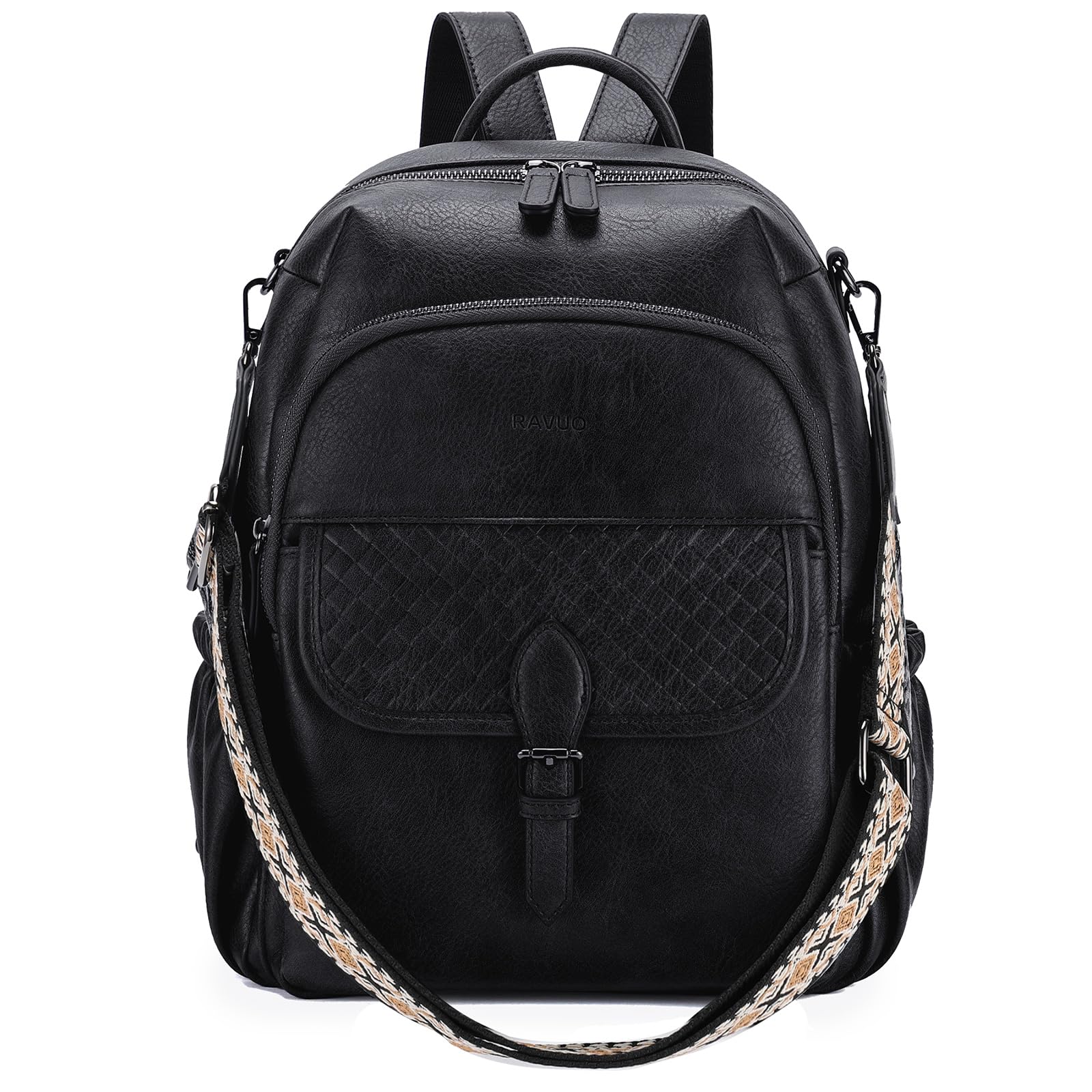 RAVUO Damen Rucksack,Anti Diebstahl Rucksack 2 in 1 Rucksacktasche PU Leder Schultertasche Elegant Cityrucksack Kleine für Reisen,Arbeit,Schule,Schwarz