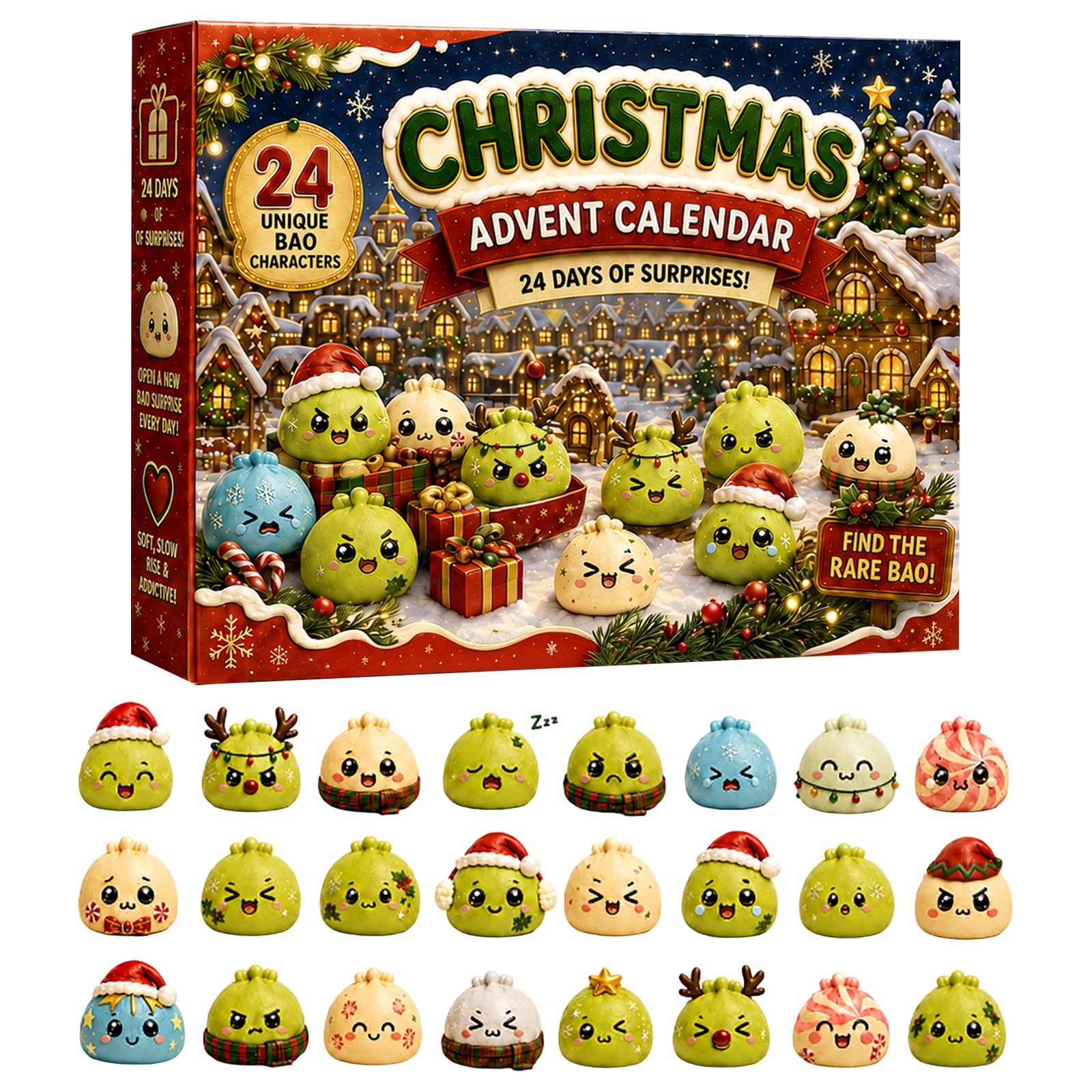 Christmas Squishies Advent Calendar 2026,24 Days Dumpling Squishies