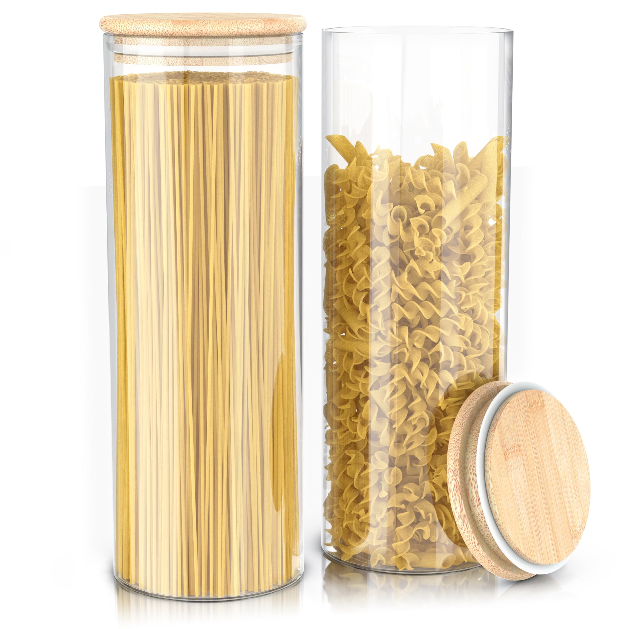 Arendo - Vorratsgläser mit Deckel - 2er Set - Behälter aus Glas – hitzebeständig – Vorratsdosen mit Bambusdeckel - luftdicht - für Spaghetti Müsli Zucker Mehl Kaffee Reis