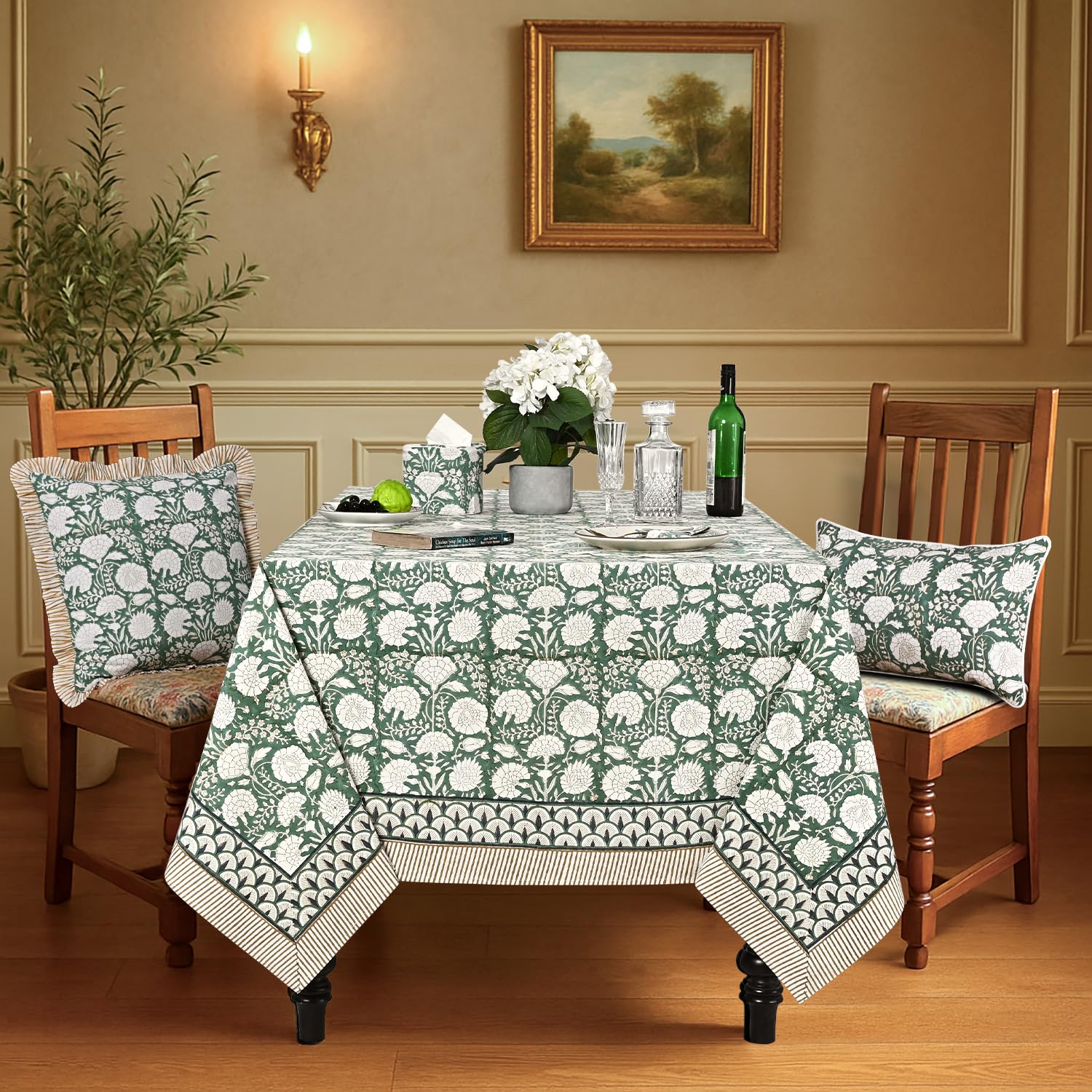 Amazon.com: Ridhi -Turquoise Moss Green Cotton Tablecloth