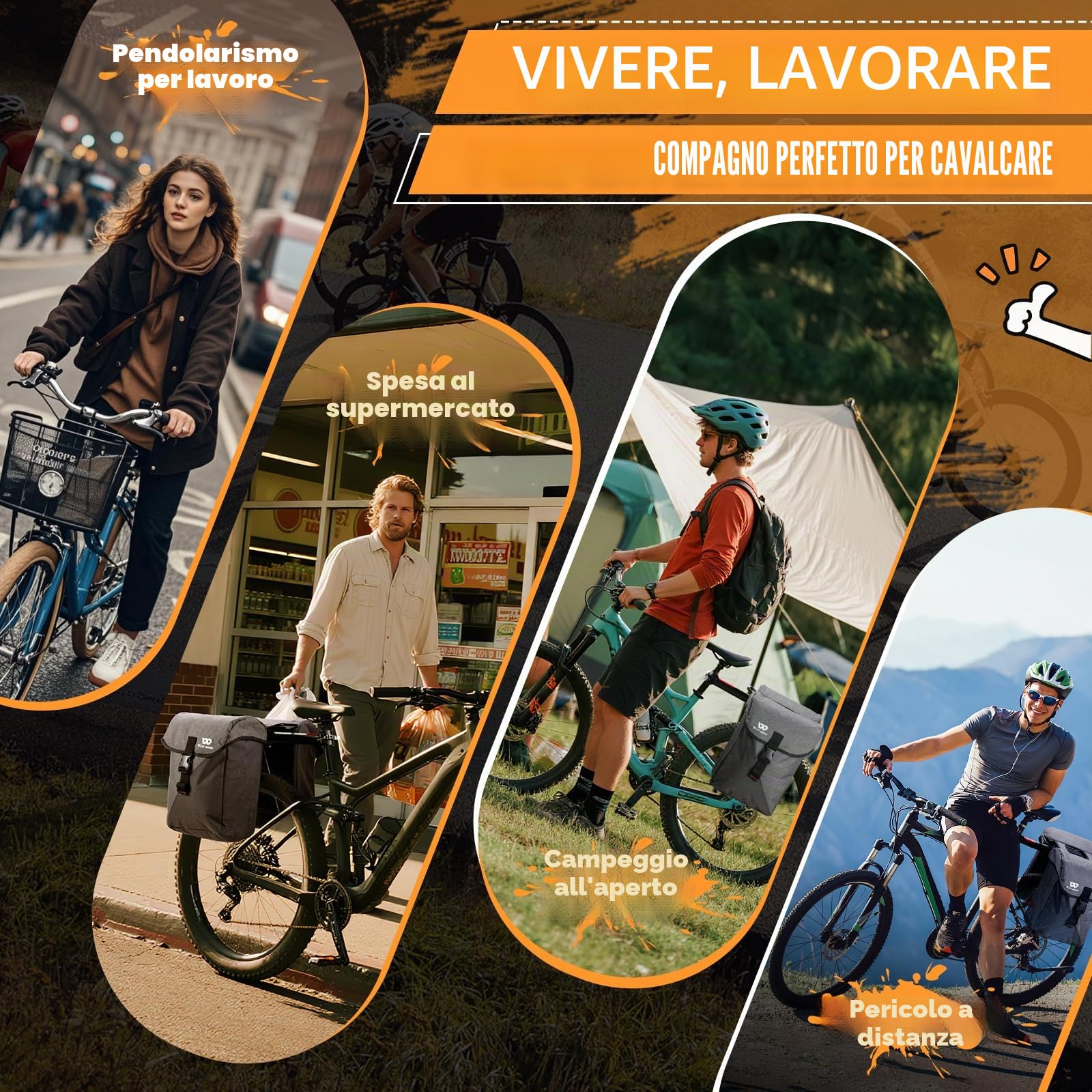 Borsa Bici Doppia Tridimensionale per Portapacchi | Borse Laterali Grandi da 35 Litri | Con Copertura Antipioggia Impermeabile | Per Ebike MTB