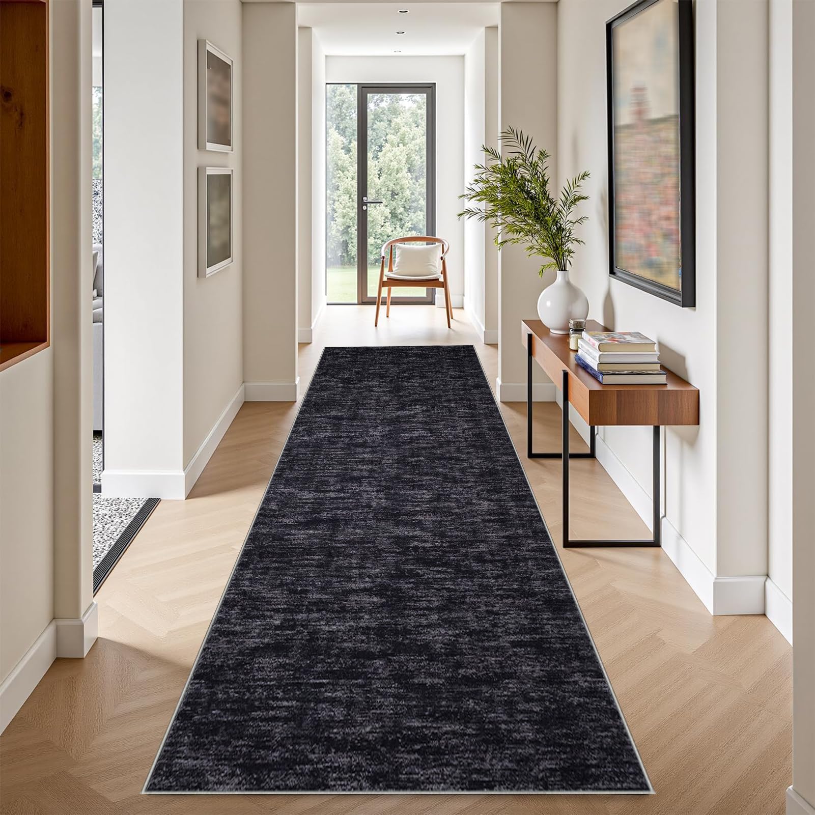Tapis Couloir Long Tapis Cuisine Devant Evier Antidérapant et Lavable 70 x 280 cm Tapis d'entrée Interieur Paillasson Noir Tapis de Couloir Tapis de Passage pour Salon, Entrée, Chambre