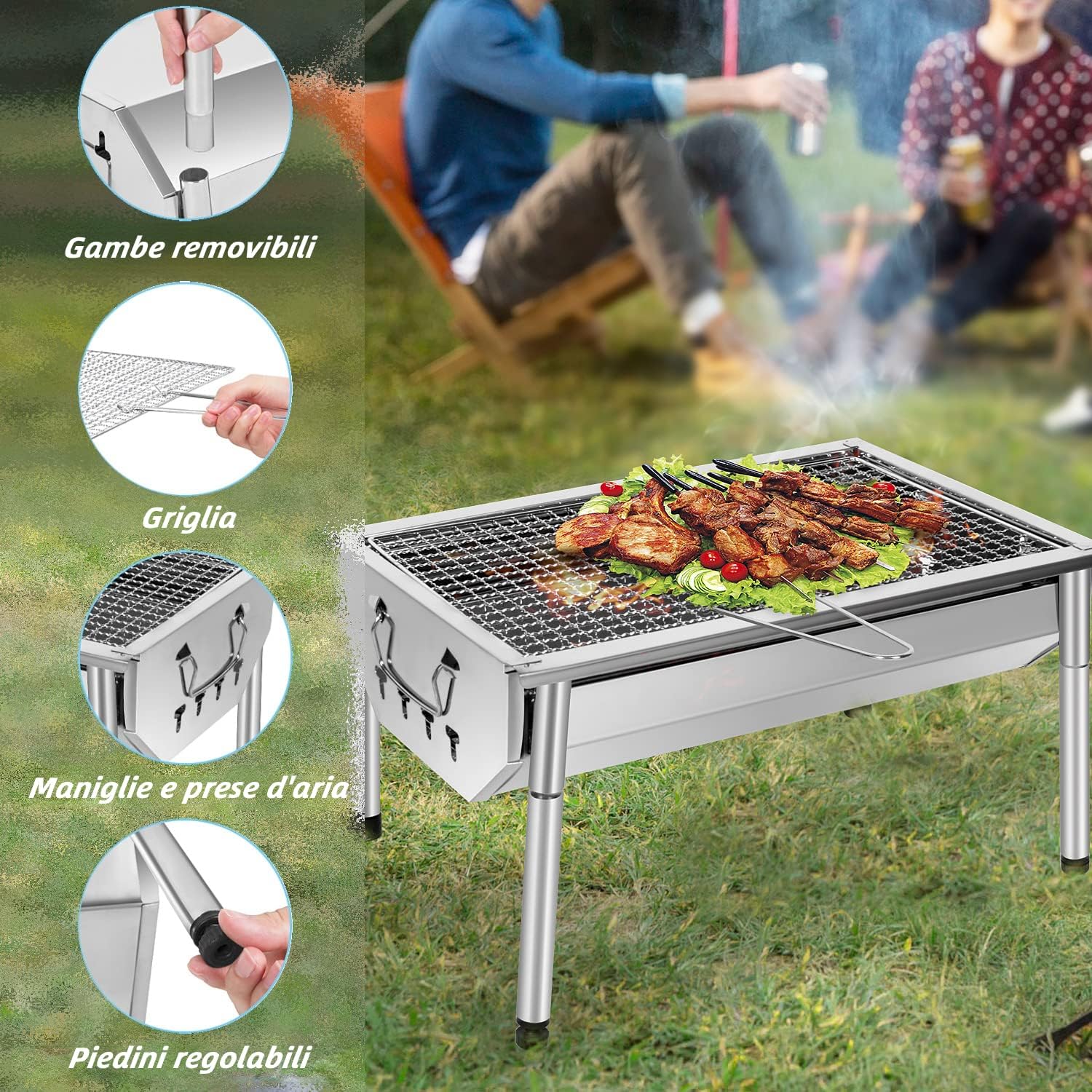 SunJas Barbecue a carbone in acciaio inox regolabile barbecue smontabile in acciaio portatile barbecue esterno griglia su piedi per giardino pic-nic, campeggio SunJas Barbecue a carbone in acciaio inox regolabile barbecue smontabile in acciaio portatile barbecue esterno griglia su piedi per giardino pic-nic, campeggio