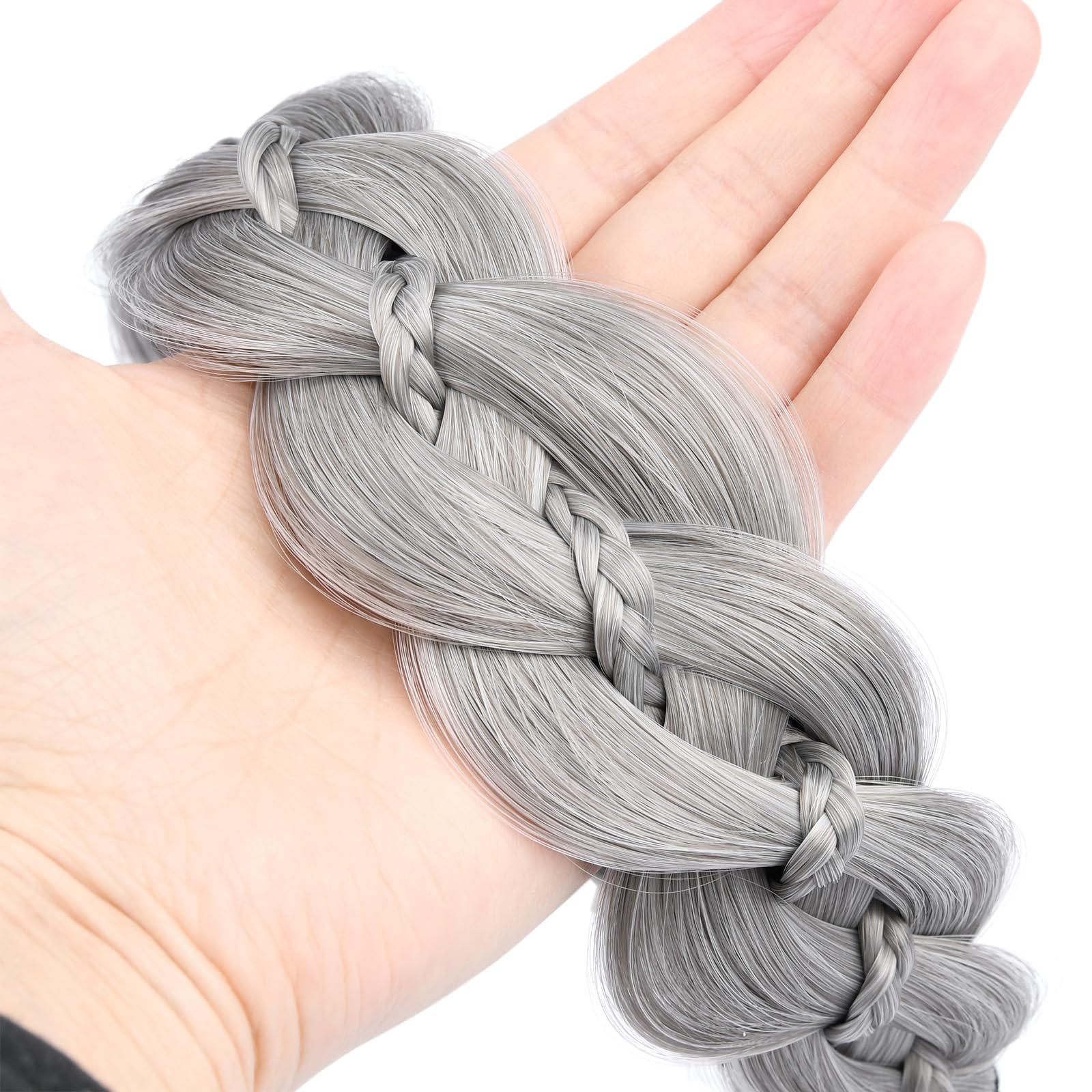 GLEDOLA Wide Braided Headband with Teeth Synthetic Hair Plaited Headband High Elasticity Braids Hair Band Hairpiece for Girls Women (Smoky Gray - Image 3