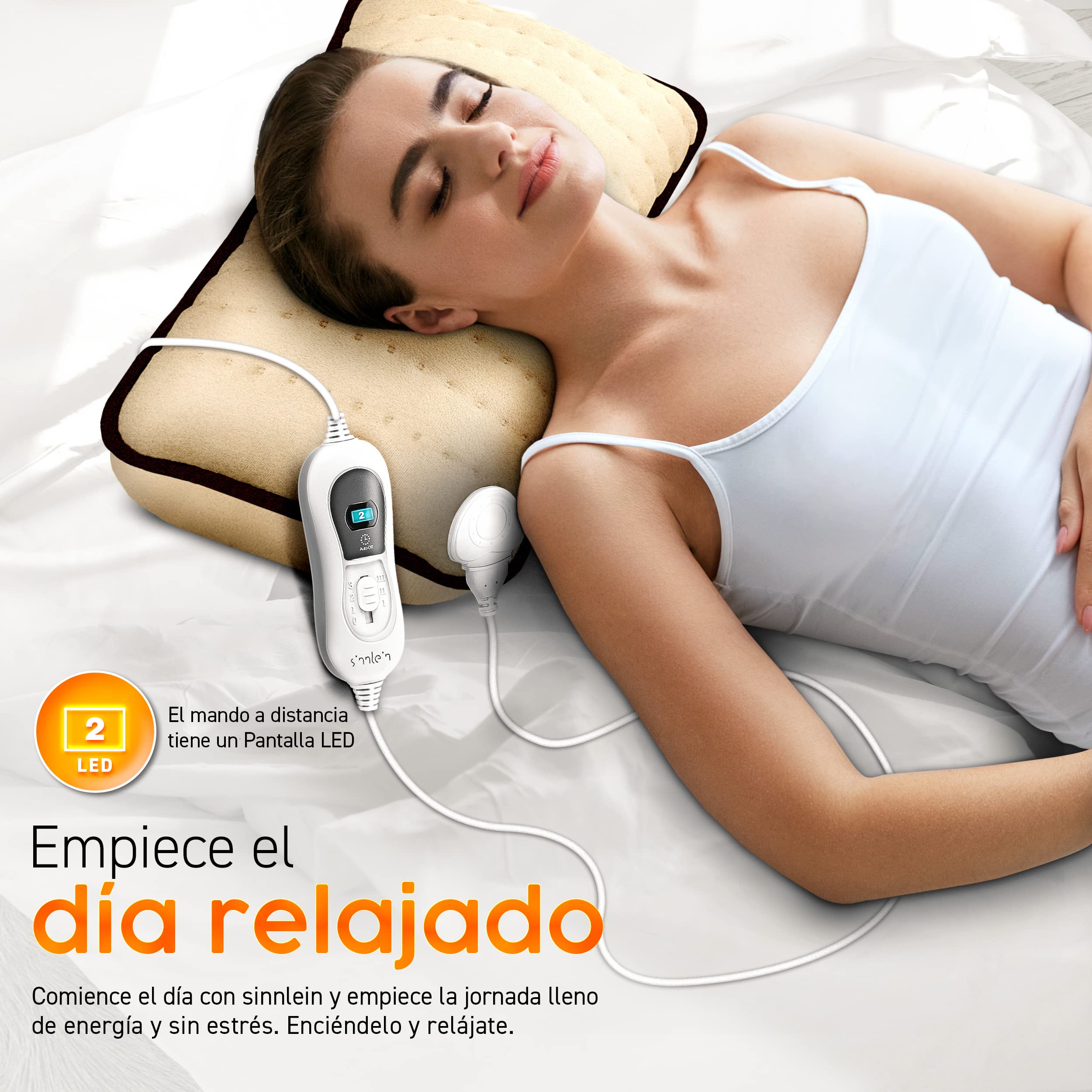 sinnlein Almohadilla Eléctrico con Relleno 100 W | Cojín Térmica Espalda, Hombros y Cuello | Almohada Eléctrica con 3 Niveles de Temperatura y Apagado Automático (Beige)