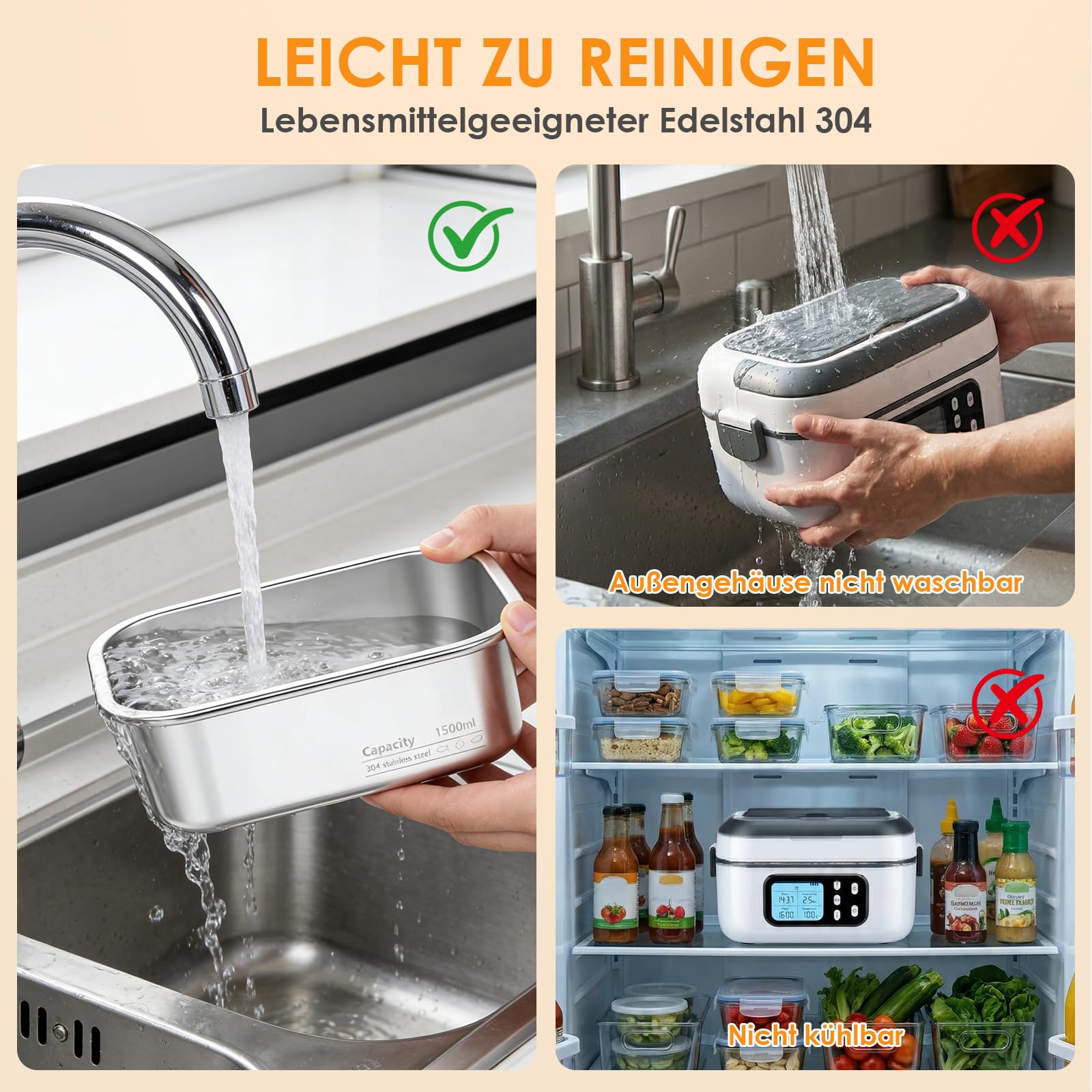 Dreamhigh 1,5 L Elektrische Lunchbox Mit Akku mit 24000 mAh, Lunchbox Elektrisch mit Auslaufsicheres Design & zeitgesteuerter Aufheizfunktion für Auto, Arbeit & Camping (weiß)