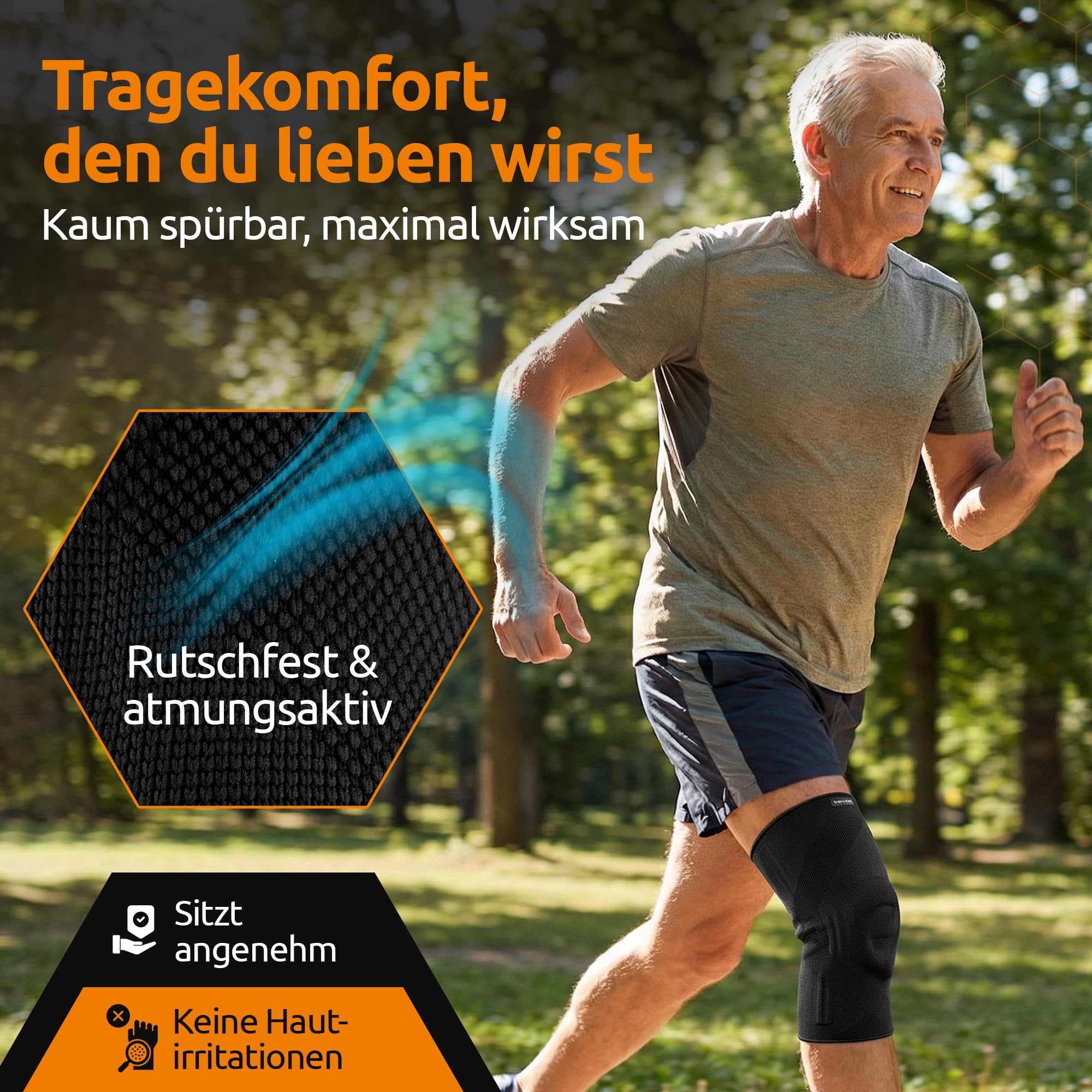 Kniebandage Männer & Damen | Made in Germany | mit Patella-Pad & Seitenstabilisatoren | Kniebandage für Sport, Joggen & Alltag (Schwarz, M)