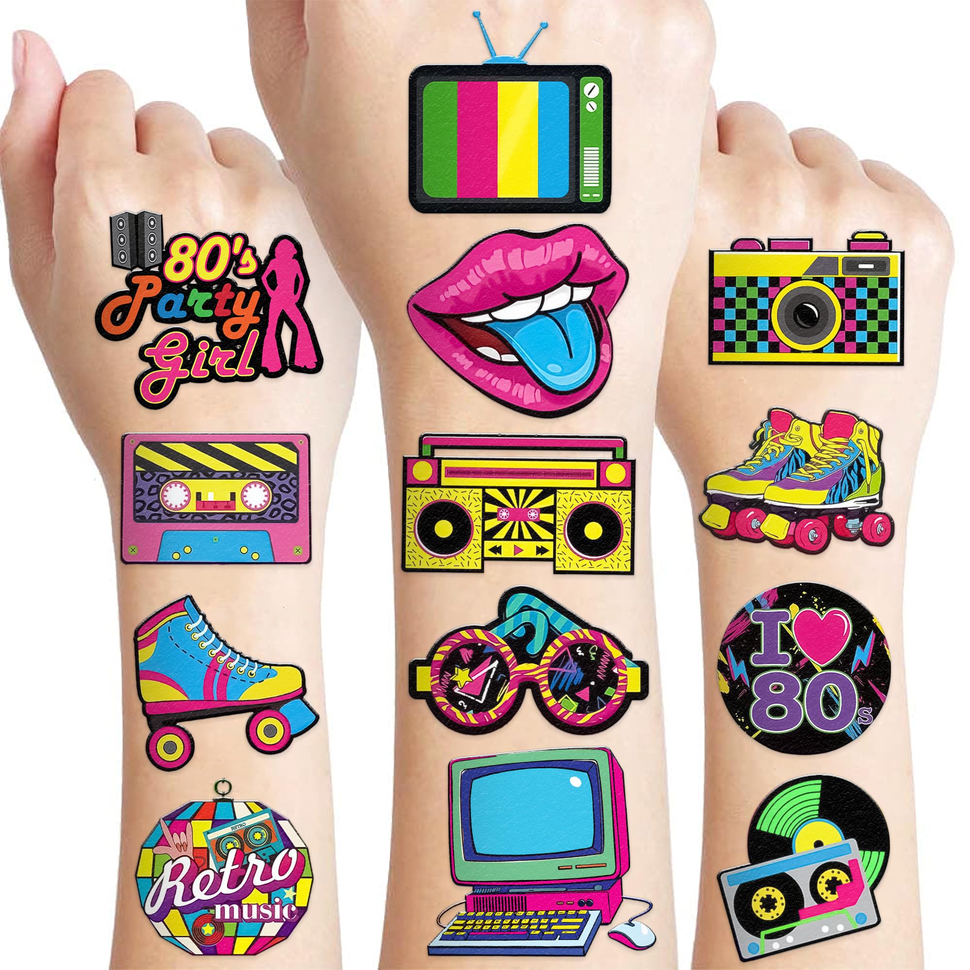 96 PCS 80s Pre-Cut Temporary Tattoos Sticker for Kids (Normal)