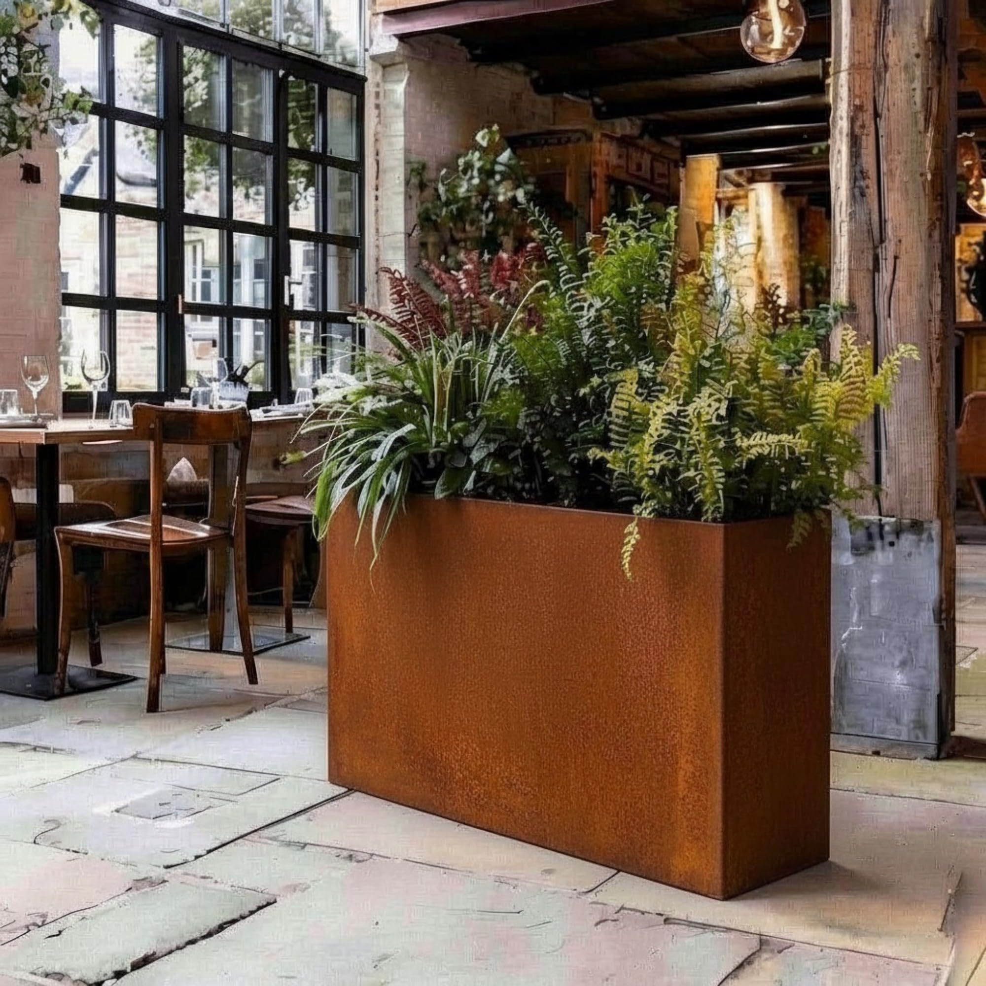 Nicoman Metal Trough Planter, Indoor & Outdoor, 90x30x82cm, Corten Steel Planter, Rust Finish, Weather-Resistant, Rectangular, Freestanding Garden Planter