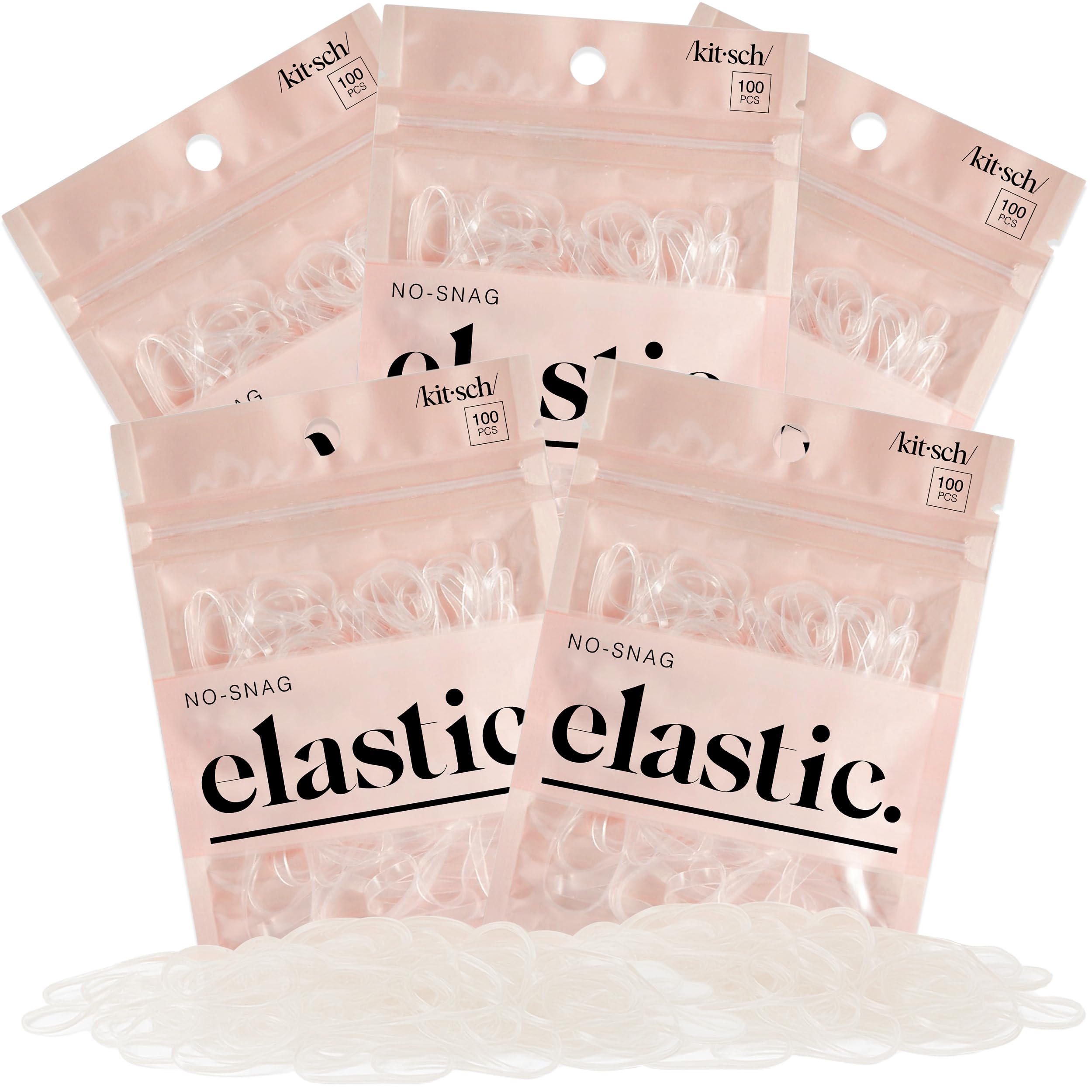 Kitsch No-Snag Mini Gummy Elastic Hair Bands for Hair Styling, Braids, Ponytails, Hair Ties for Toddlers, 500 Pcs, 5pack (Clear)