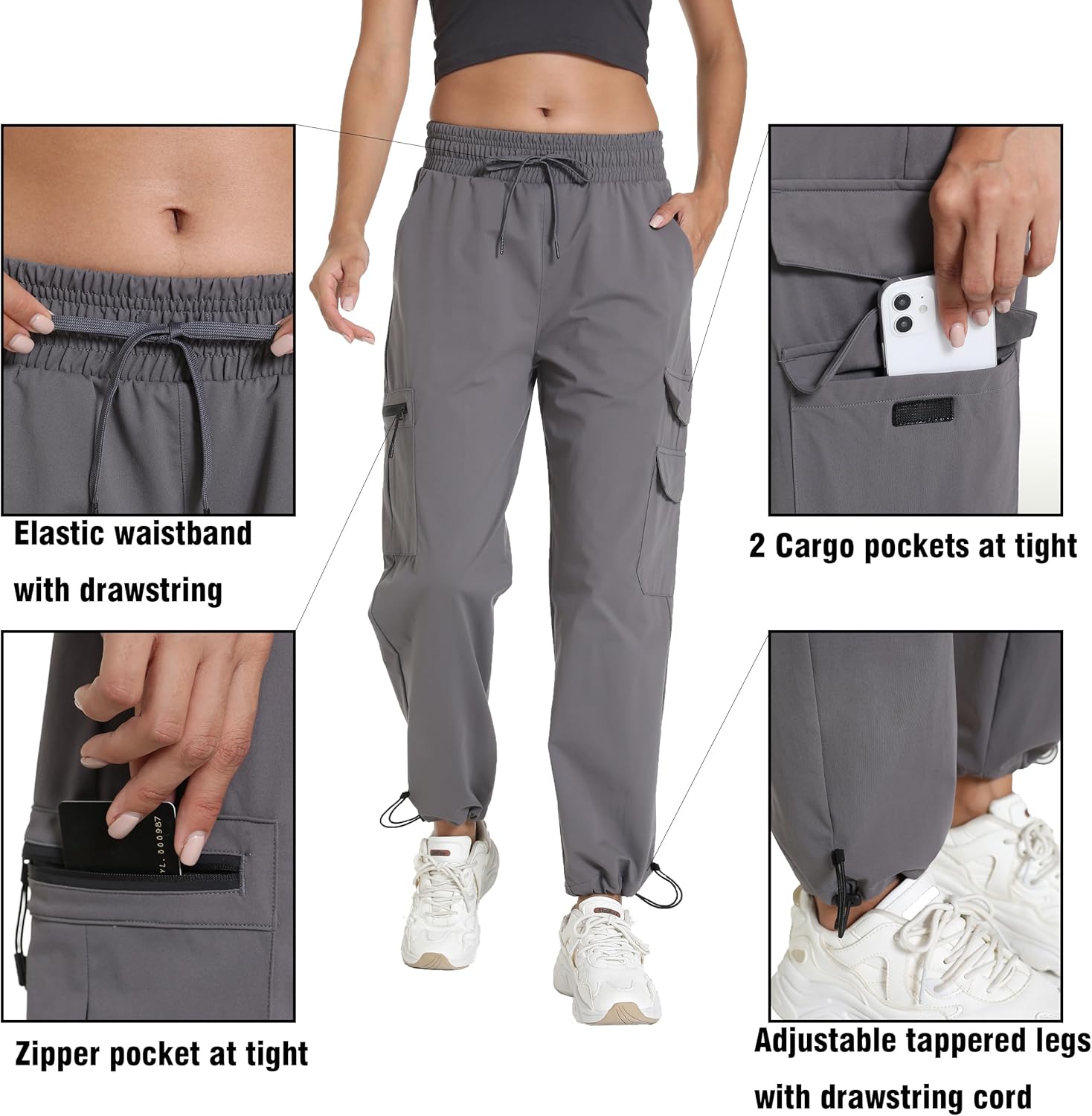 Women's Joggers with Pockets, Hiking Cargo Water Resistant Lightweight Pants for Women Workout Athletic Travel Camping - Image 3