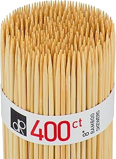DecorRack 8" Natural Bamboo Skewers Sticks, 400 Wood Skewers for Grilling, BBQ, Kabob, Appetizers, Fruits, Smores, Cocktail, Brunch, Fondue Sticks, Barbeque, DIY Crafting, 8 inch (400 pack)