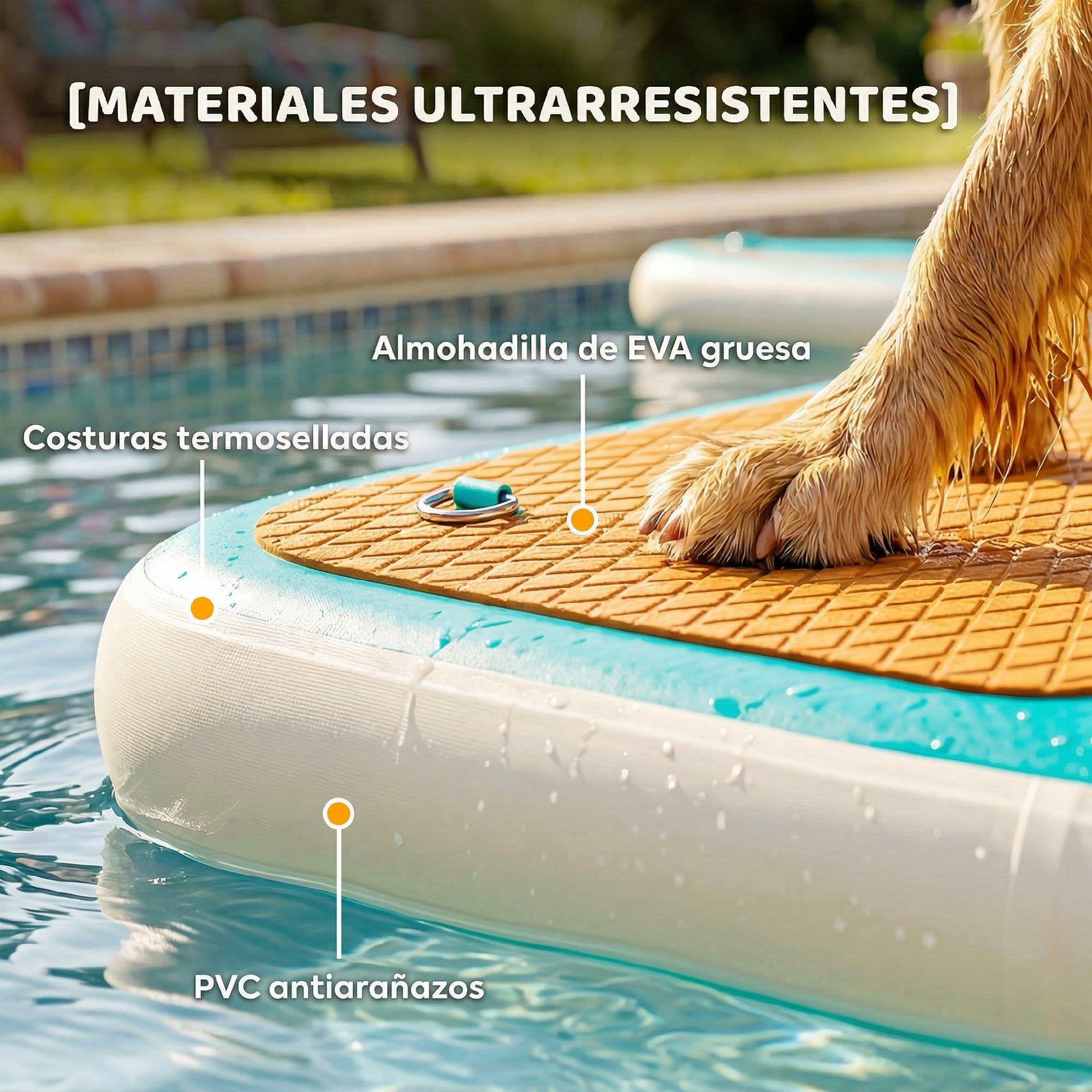 PawHut Rampa de Agua Hinchable para Perros para Piscina, Barcos, Lagos, 151x102 cm, Escalera Flotante para Perros con Superficie Antideslizante de EVA, para Razas Grandes de hasta 100 kg