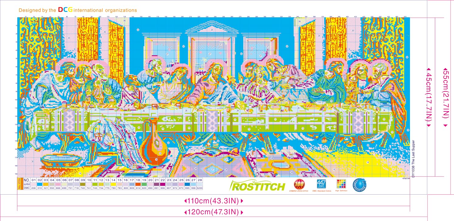 ROSTITCH Kreuzstich-Set „Das Letzte Abendmahl“ – 119x56 Cm, Mit Aida-Tuch & DMC-Garn