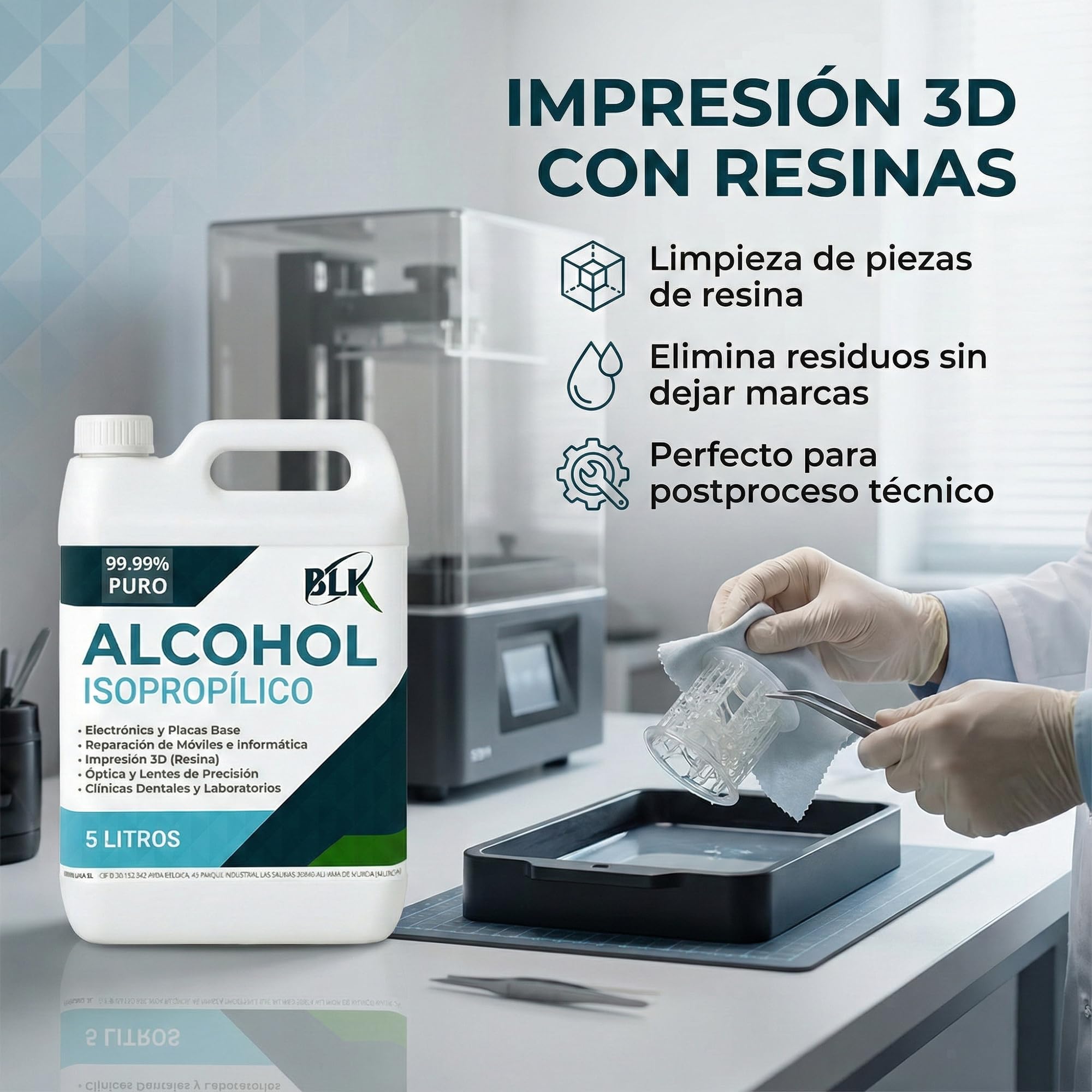 IBERLUKA S.L. Alcohol Isopropílico 4 x 5L (20L en total), Limpiador Dieléctrico para Componentes Electrónicos, Pantallas, Lentes y Ópticas, Compatible con Impresión 3D (4x5L)
