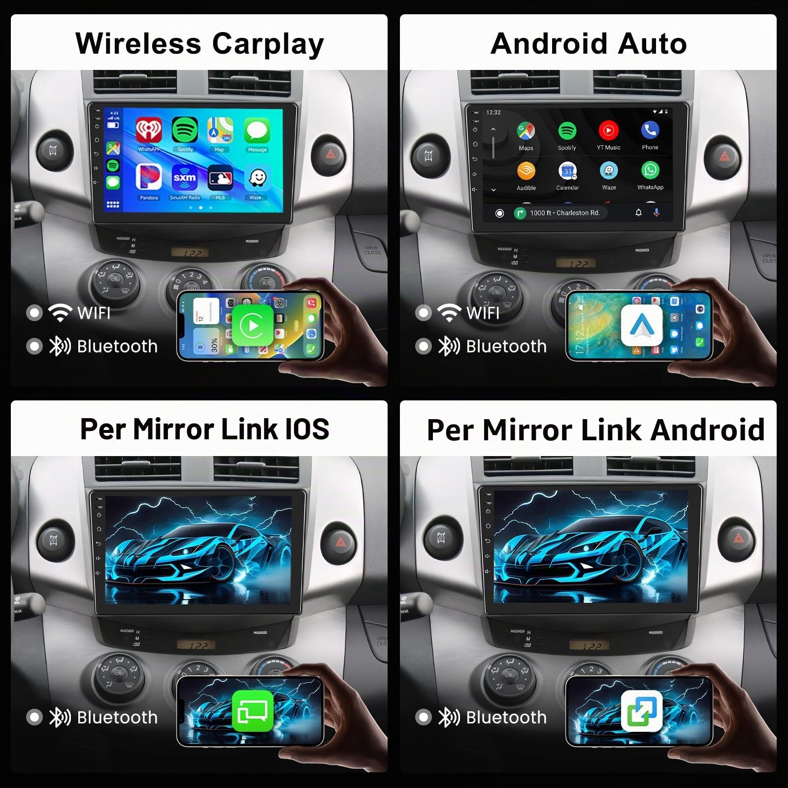 2GB 64GB Android Autoradio per Toyota RAV4 2007-2012 Wireless Carplay Android Auto, Hodozzy 9 Pollici Touch Screen Stereo, GPS Navigatore WiFi Bluetooth FM/RDS Retromarcia 2 Din Radio per Toyota RAV4