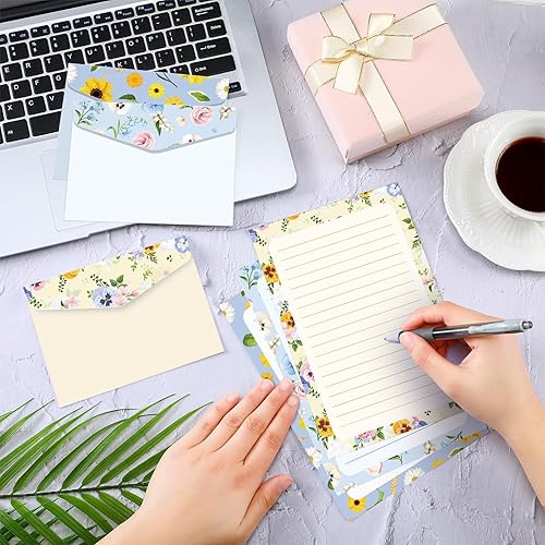 Miniatura 3 de Geyee 200 piezas de papel de papelería de acuarela y sobres que incluyen 100 hojas rayadas y sobres, papel de escritura de impresión de doble cara