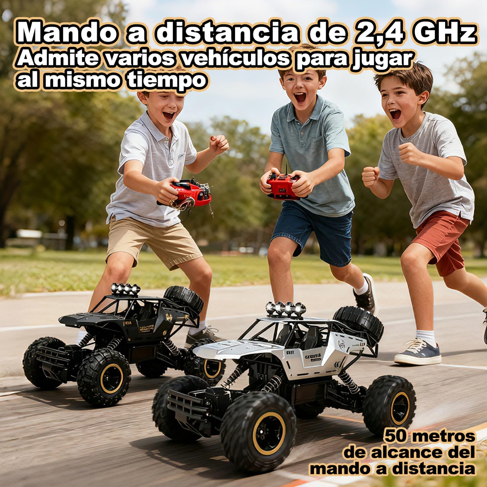 Jiakora 1:12 Coche Teledirigido Grande, 2.4GHz Coche RC Juguetes, Coches Teledirigidos 4x4 de con Luces, Monster Truck Teledirigido, 2 Baterías, Juguetes Coches para Adultos y Niños Mayores de 6 años