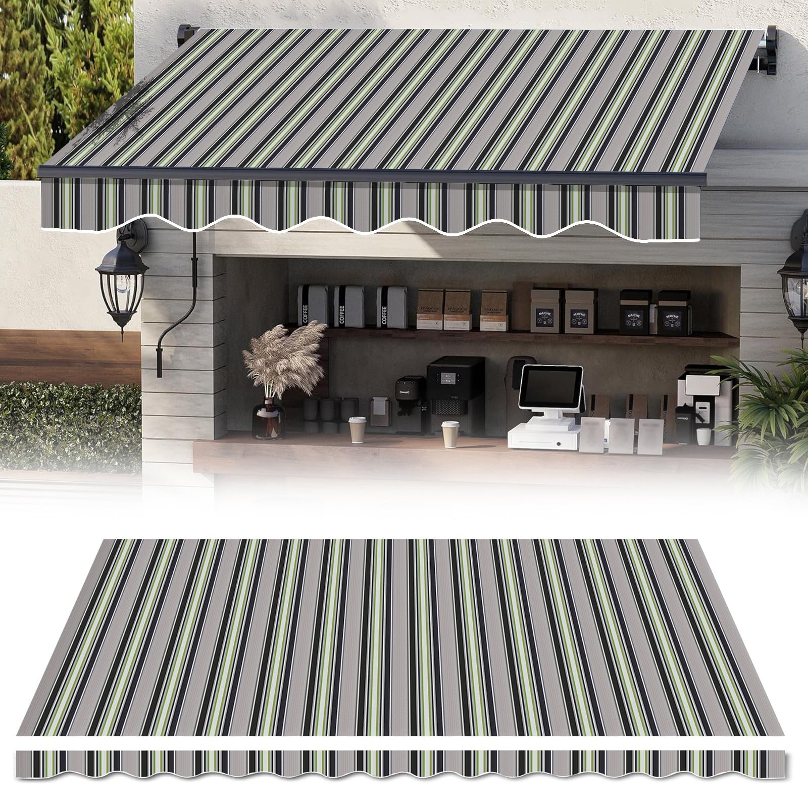 Tessuto di ricambio per patio, adatto per 20,2 m, 3,4 cm, 3,4 cm, 40,6 cm, 40,6 cm, 40,6 cm, vinile poliestere resistente alle intemperie, per cortile, terrazza, balcone (senza e) (A 3,4 x 1,5 m)