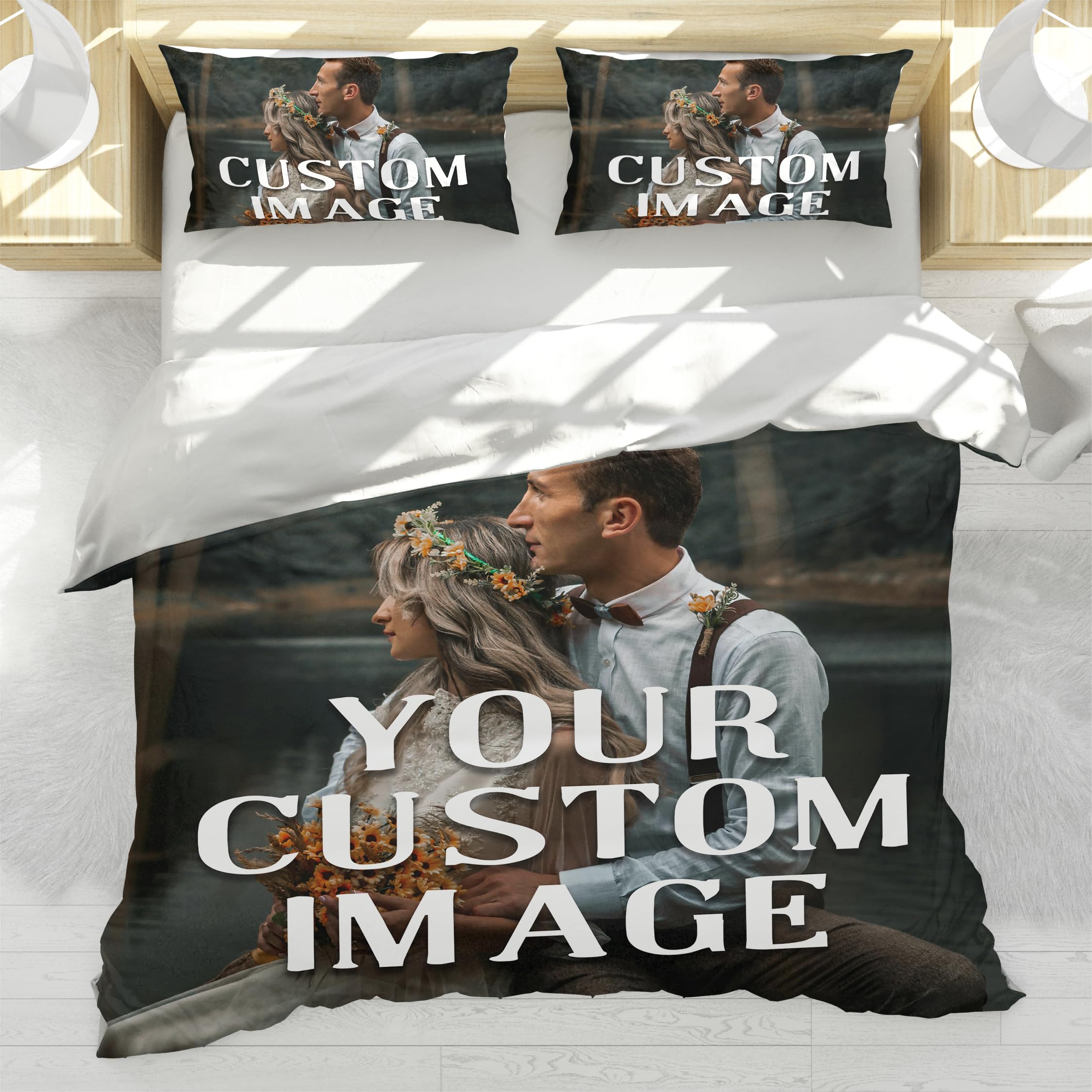 CECEKIS Personalized Custom Duvet Cover Bedding Set Trio, with Photo and Text, Include 1 Pcs Duvet Cover and 2 Pcs Pillowcases (Add 1 Image)
