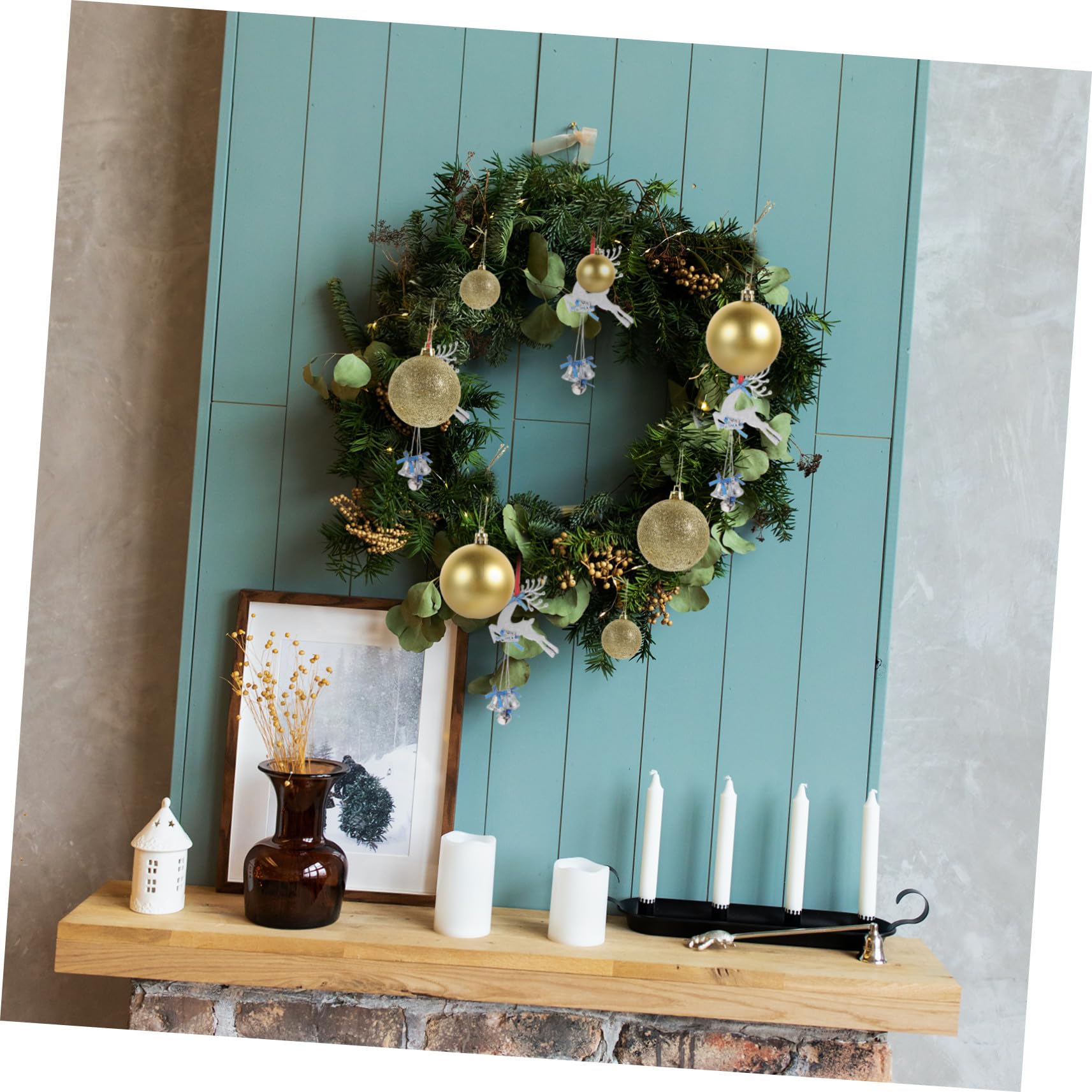 Ipetboom Caja 100 Bolas Navideñas Colgantes de Plástico Dorado para Adorno del Árbol de Navidad, Accesorios Creativos para Fiestas y Escenas Festivas