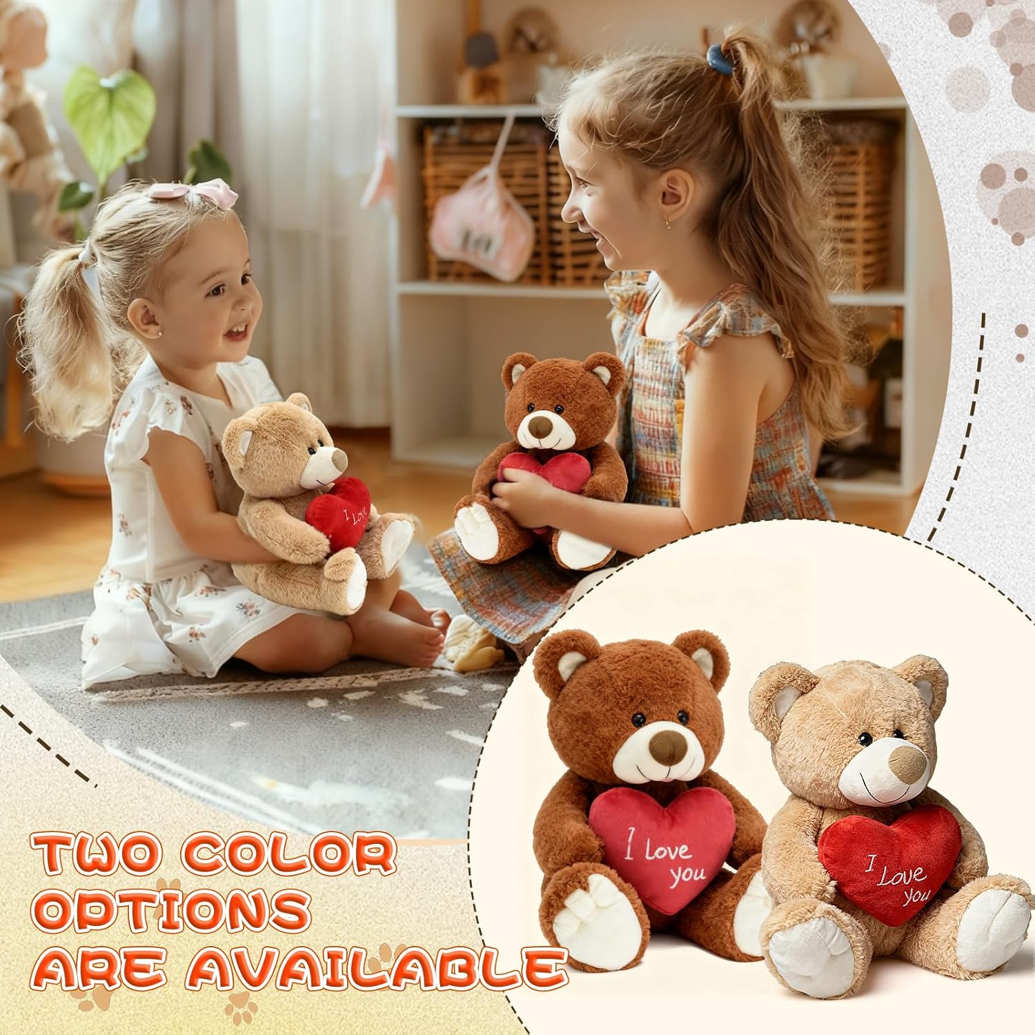 I Love You! 10'' Teddy Bear with Red Heart, Soft Plush Bear Doll Stuffed Animal Toys, Gifts for Her/Girlfriend Lover Mom Kids (Light Brown) - Image 6
