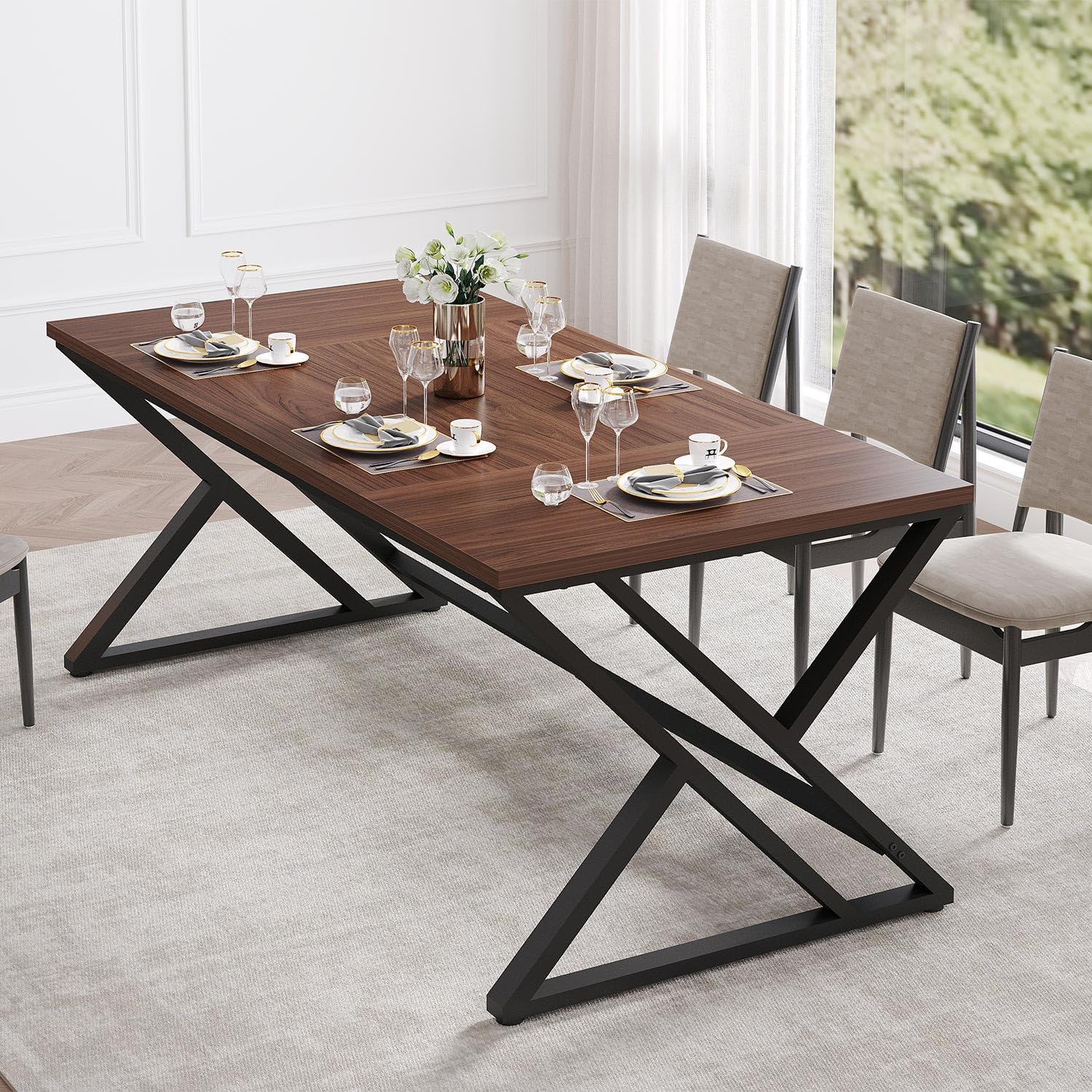 LVB Scrivania grande per computer, scrivania da ufficio, per casa, ufficio, studio, gaming, PC, tavolo in legno, metallo, mobili da ufficio, design industriale, grigio scuro, 180 x 80 x 75 cm