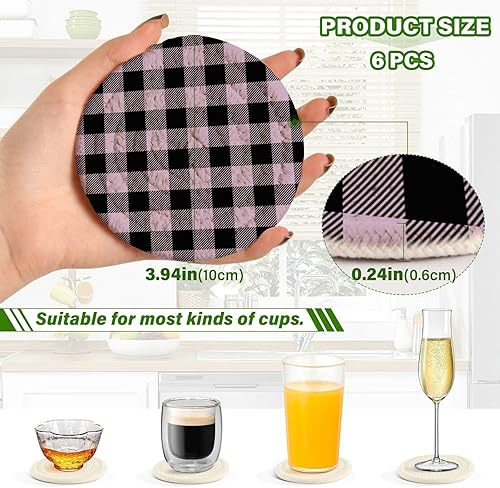 Miniatura 3 de Coasters Absorbent with Holder Set of 6 Drink Coasters for Home Coasters Porta Vasos para Mesas Purple Buffalo Plaid