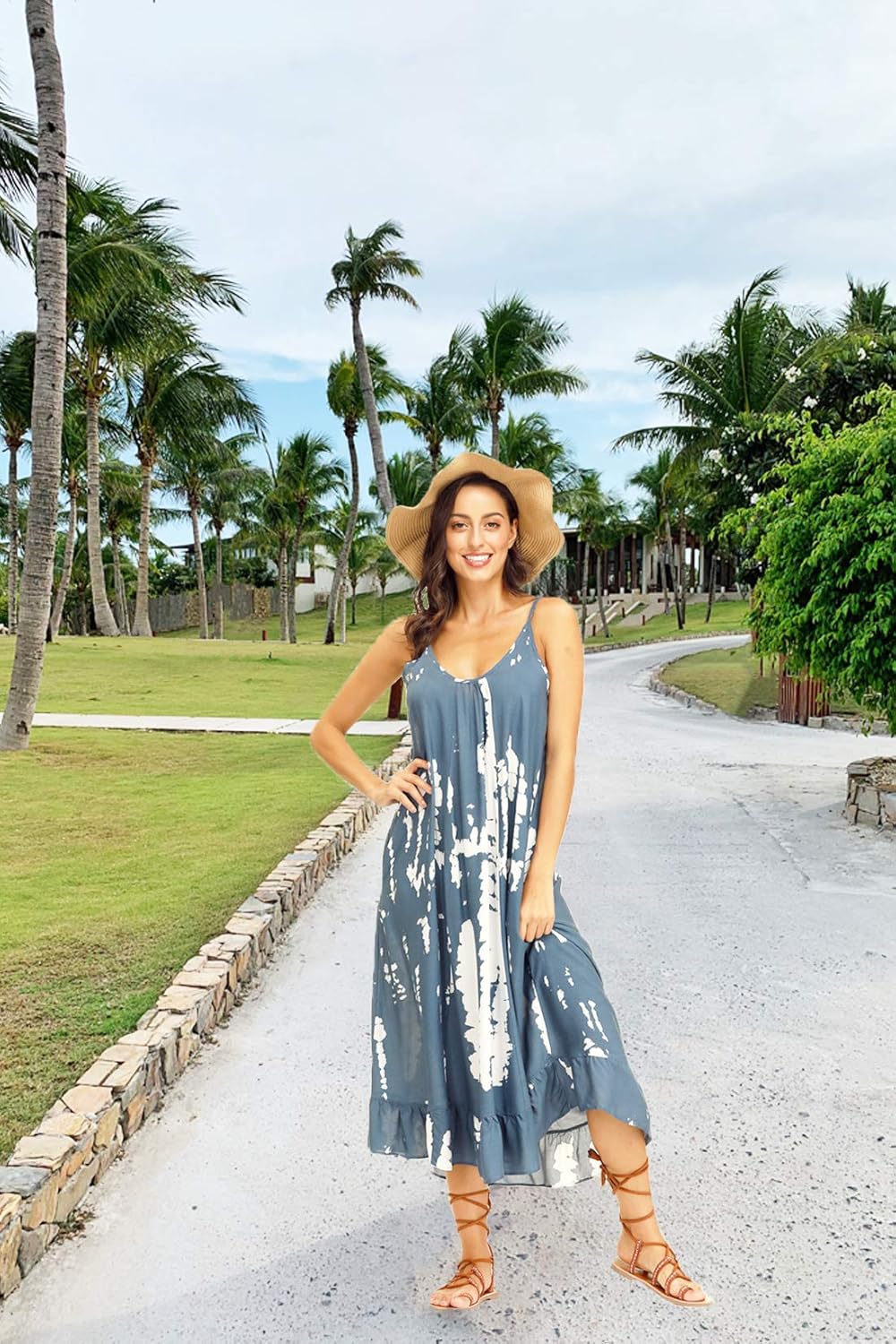 wexcen Women's V-Neck Floral Print Spaghetti Strap Boho Beach Long Maxi Summer Casual Dress with Pockets - Image 6