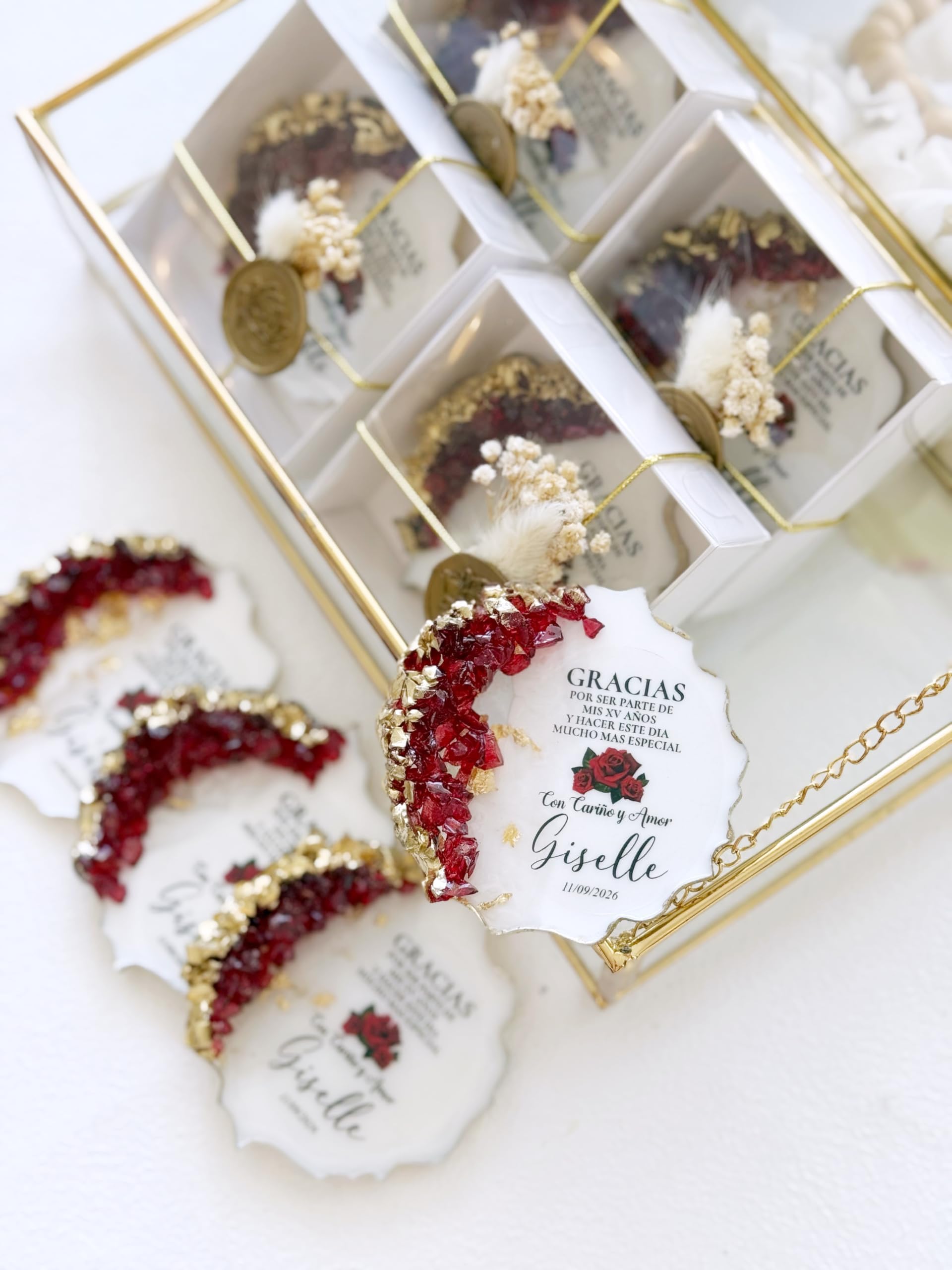 Generisch Personalisierte Quinceañera Gastgeschenke, Sweet 15 & Sweet 16 Party Favors, Individuelle Epoxidharz Erinnerungsstücke, Elegante Geschenke für Gäste (25 Stück mit Geschenkbox)