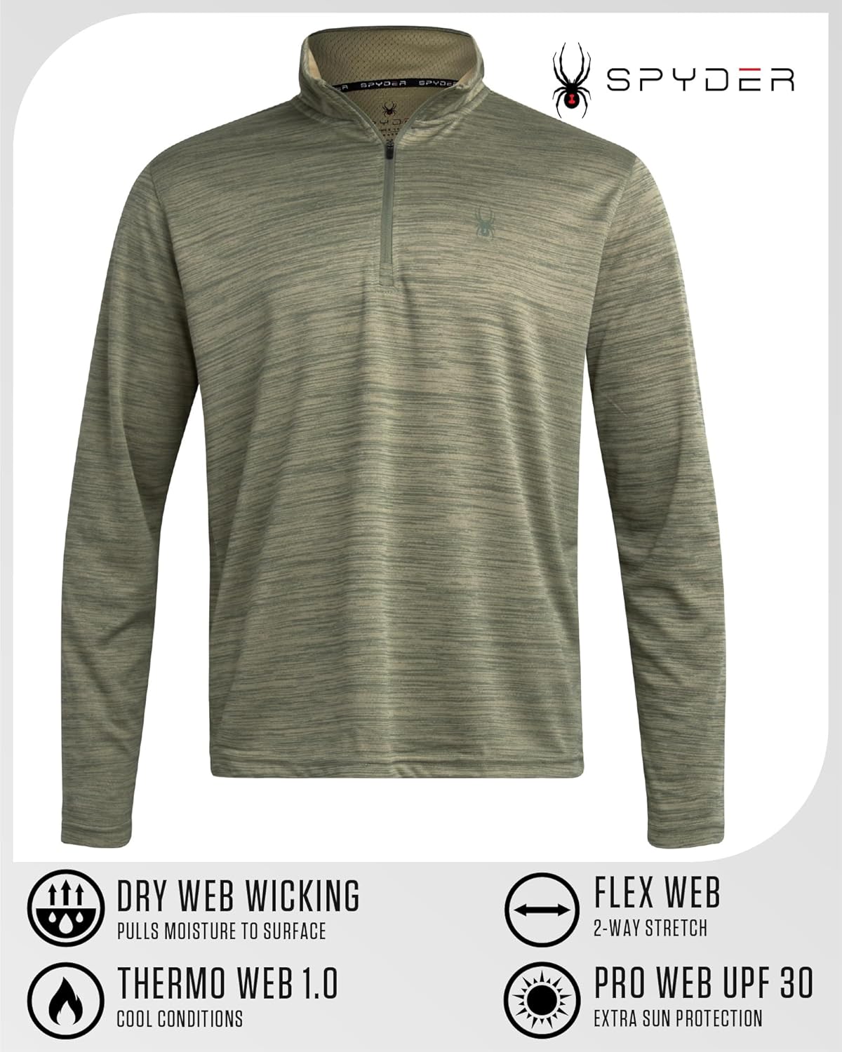 Spyder Men's Active Quarter Zip Sweatshirt - 2-Way Stretch UPF 30  Moisture Wicking Mock Neck Pullover (Sizes: S-XL)