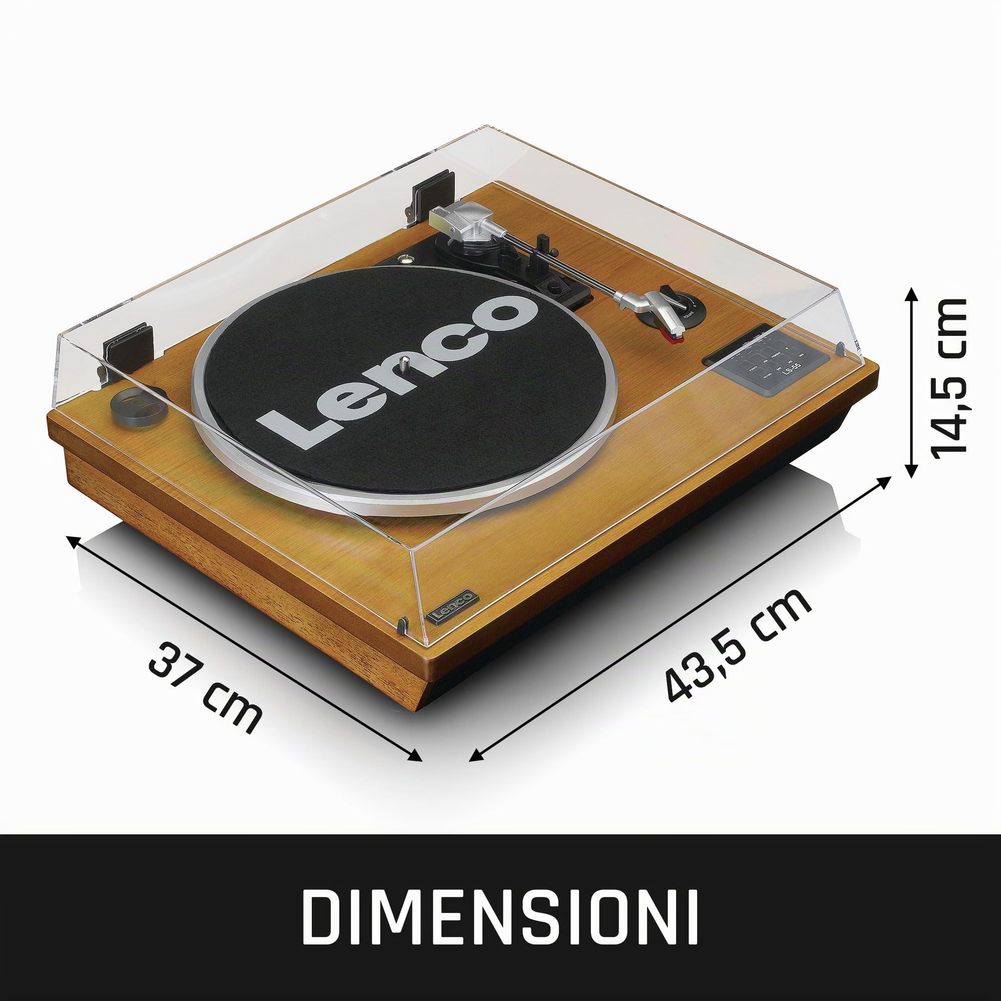 Giradischi Lenco LS-55 con altoparlanti integrati - Ricezione Bluetooth - Codifica diretta MP3 su supporti di archiviazione - 2 x 5 Watt RMS - Ingresso USB - AUX - Marrone