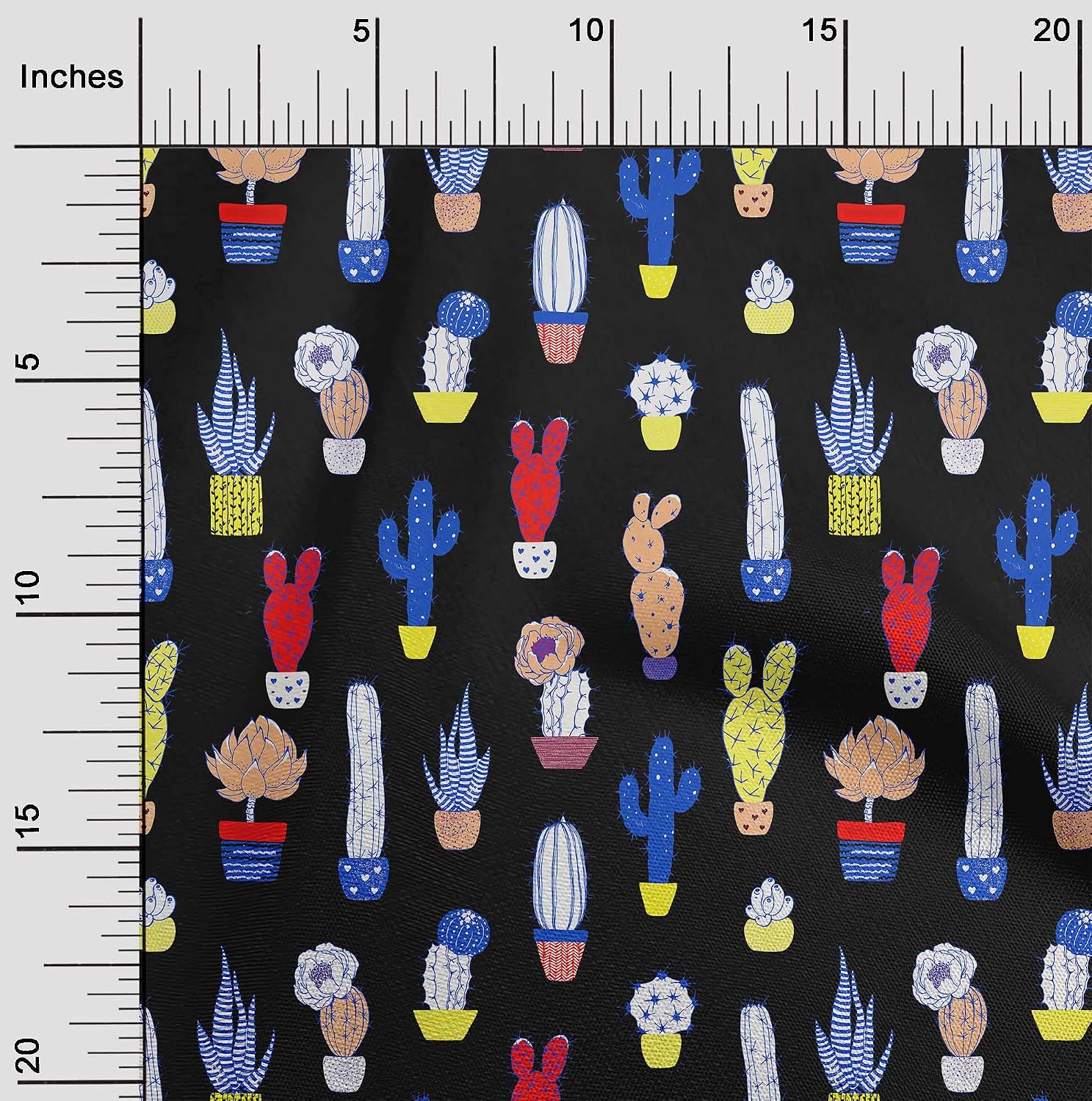 oneOone Cotton Flex Black Fabric Cactus Quilting Supplies Print Sewing Fabric by The Yard 40 Inch Wide-9C