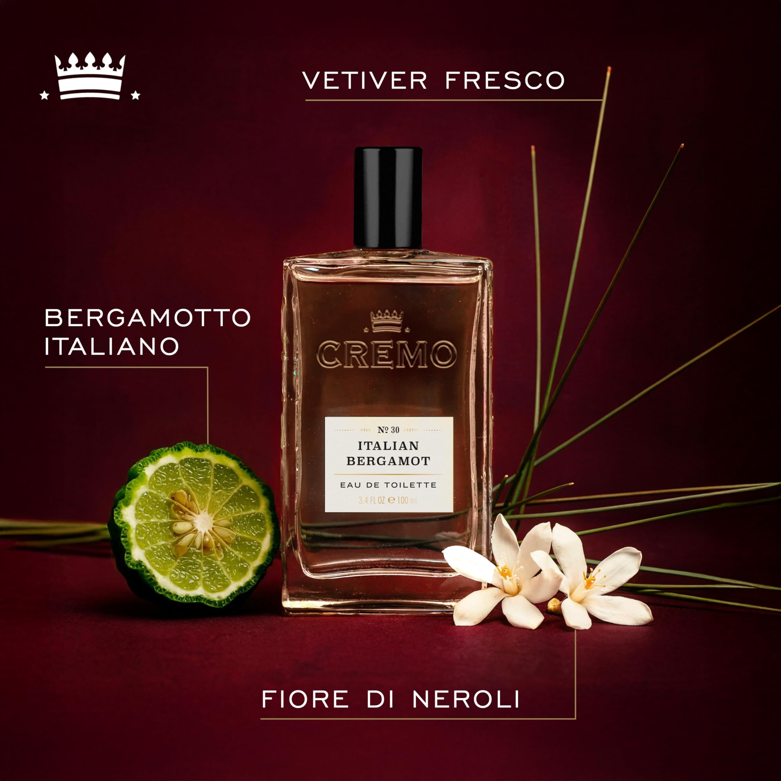 Cremo Italian Bergamot Eau de Toilette uomo - Fragranza agrumata - 100 ml | Creata da esperti di fragranze di fama mondiale, questa con fragranza iconica rivela note complesse e persistenti.