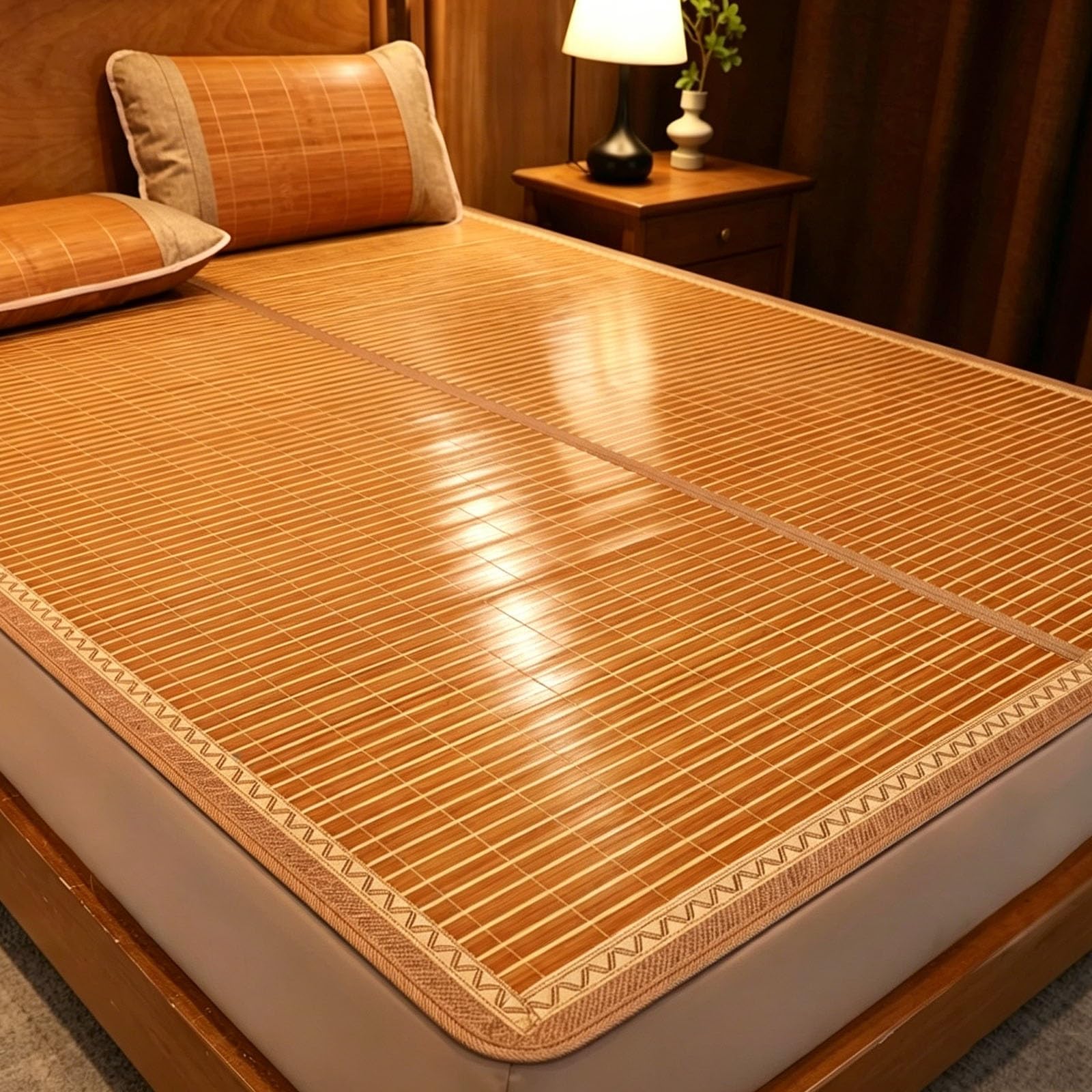 DAJIAYIQI Bamboo Cooling Mat, Square Cooling Bedding Mat, Cool Polyester Fiber Rattan Woven Cooling Mat for Business Trips, Excursions(A,150 * 195cm)